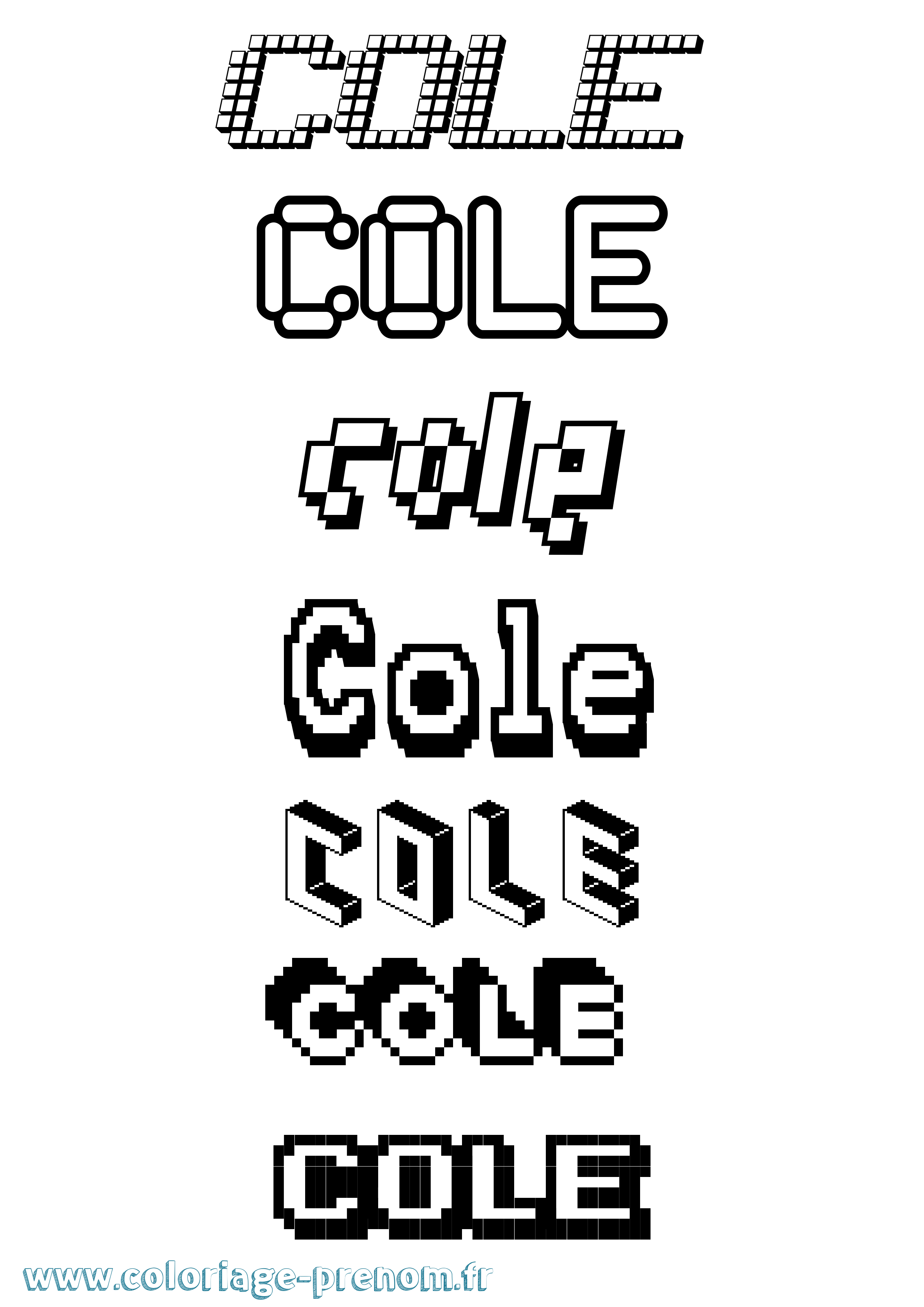 Coloriage prénom Cole Pixel