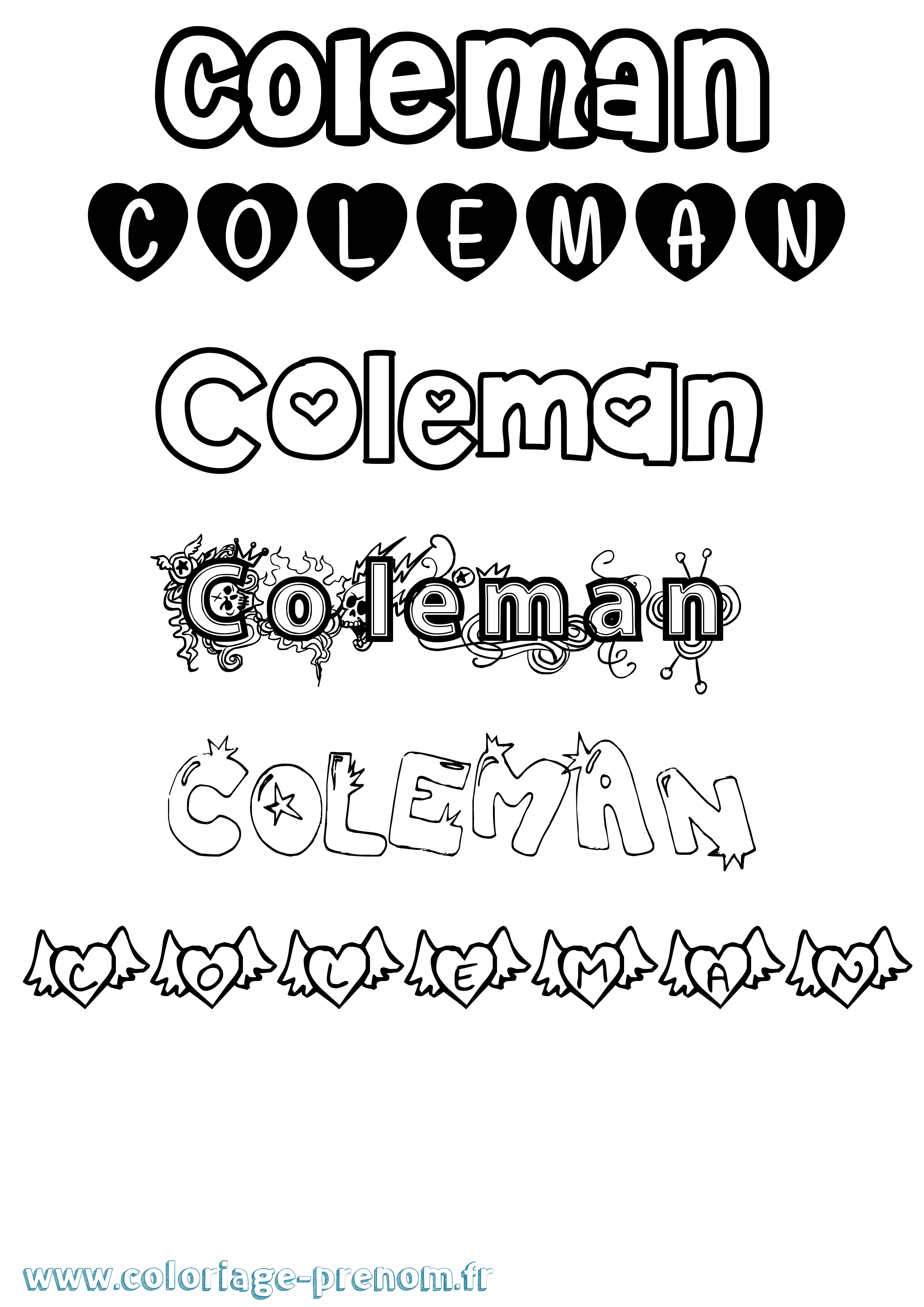 Coloriage prénom Coleman Girly