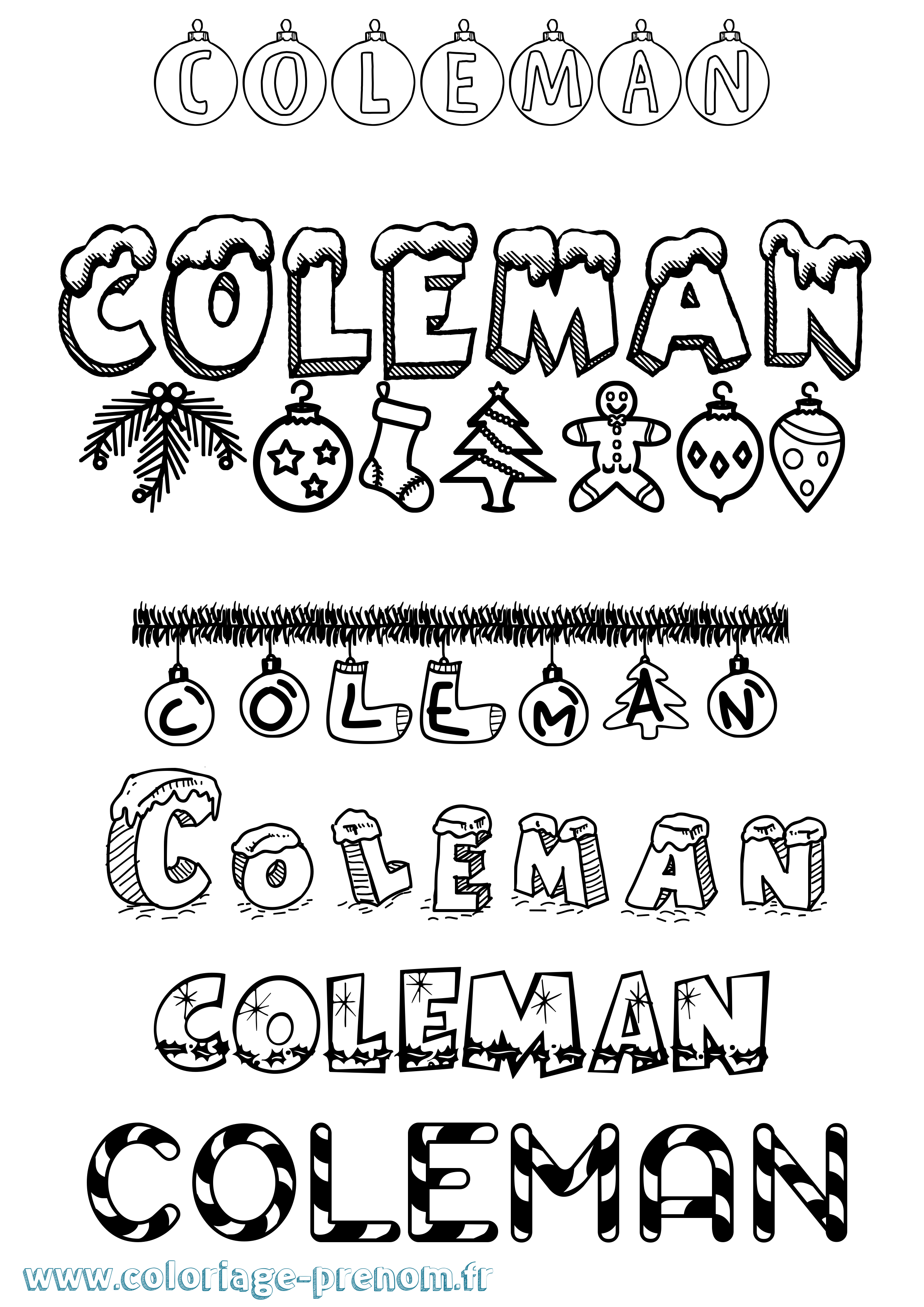 Coloriage prénom Coleman Noël