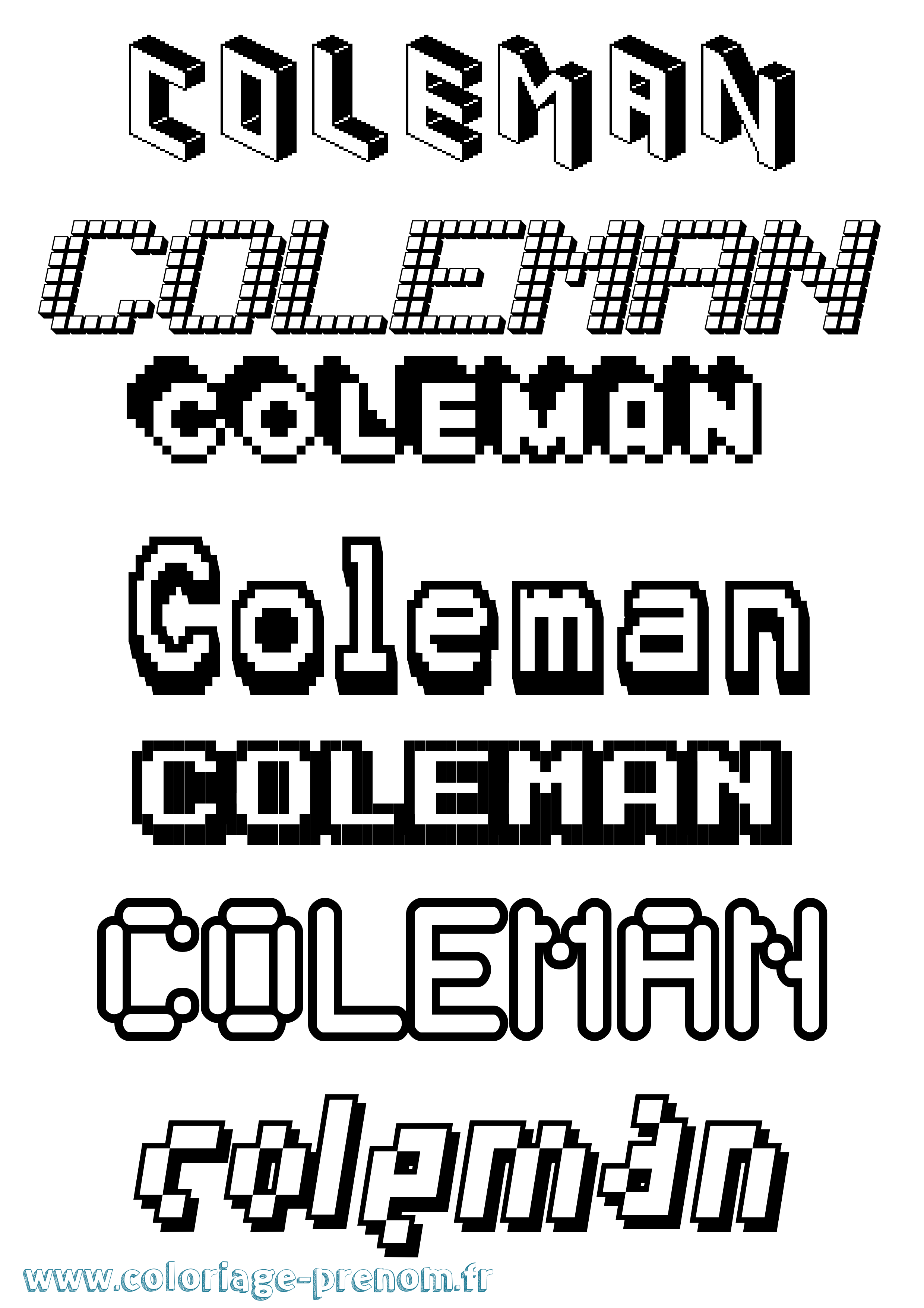 Coloriage prénom Coleman Pixel