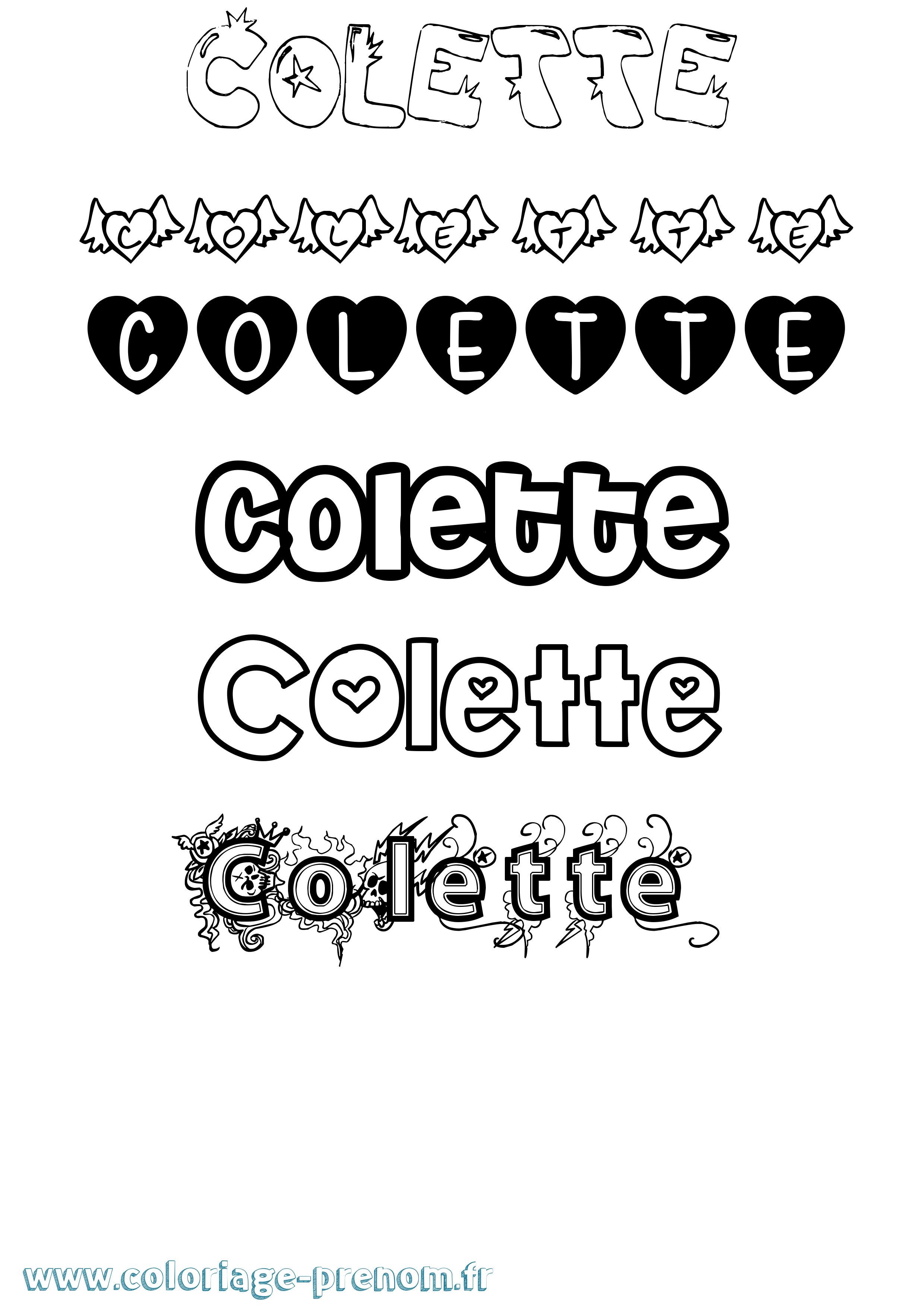 Coloriage prénom Colette Girly