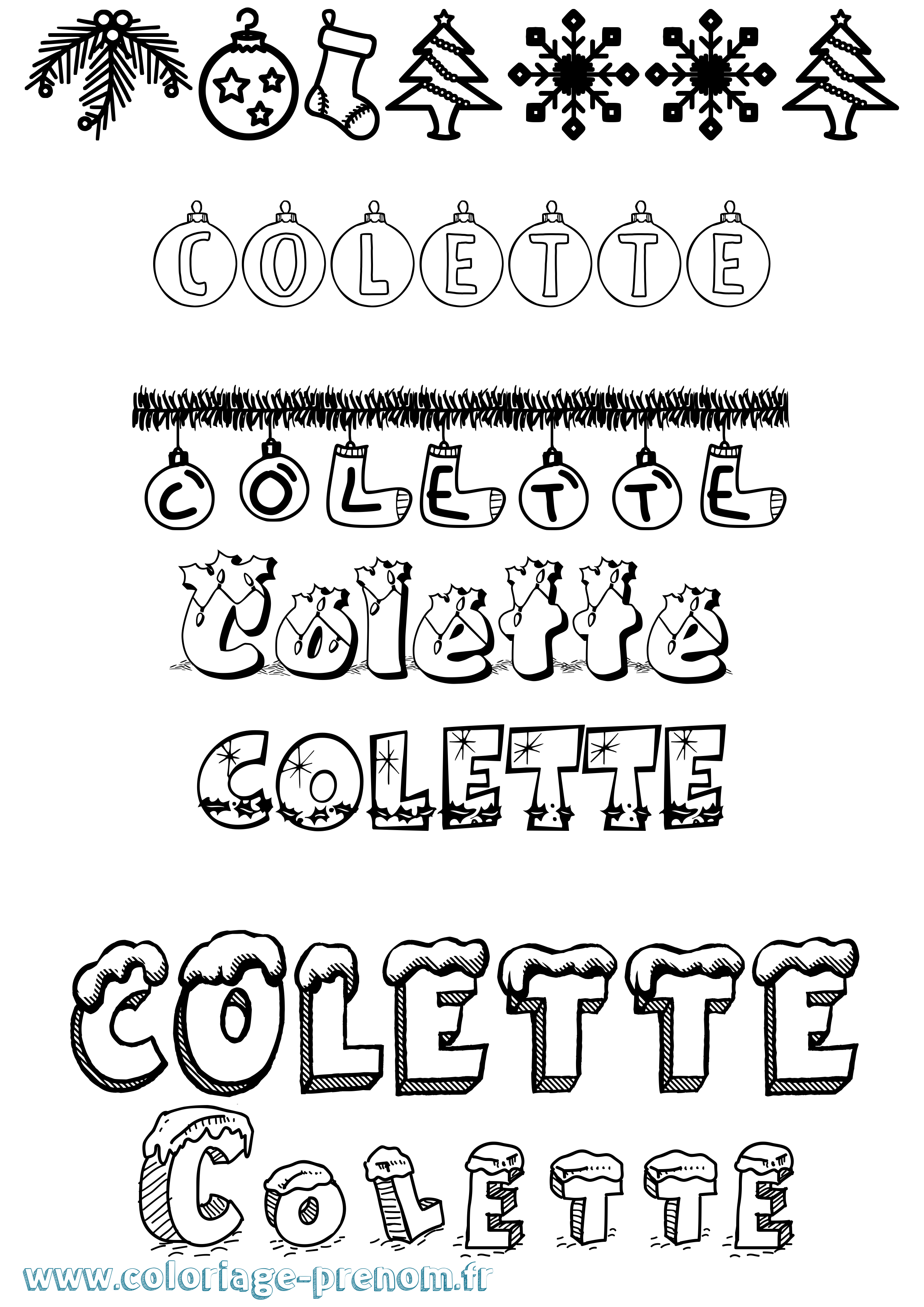 Coloriage prénom Colette Noël