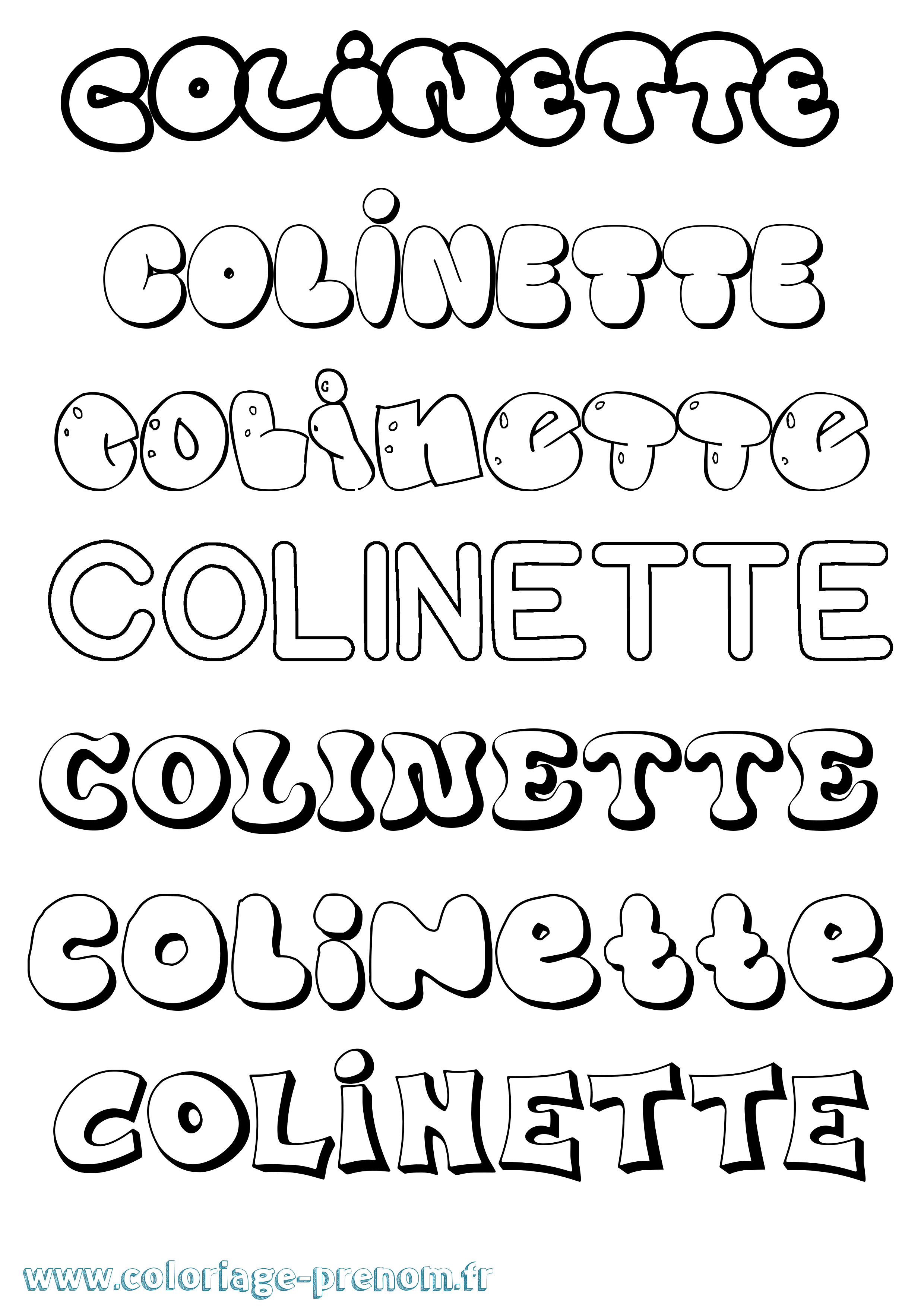 Coloriage prénom Colinette Bubble