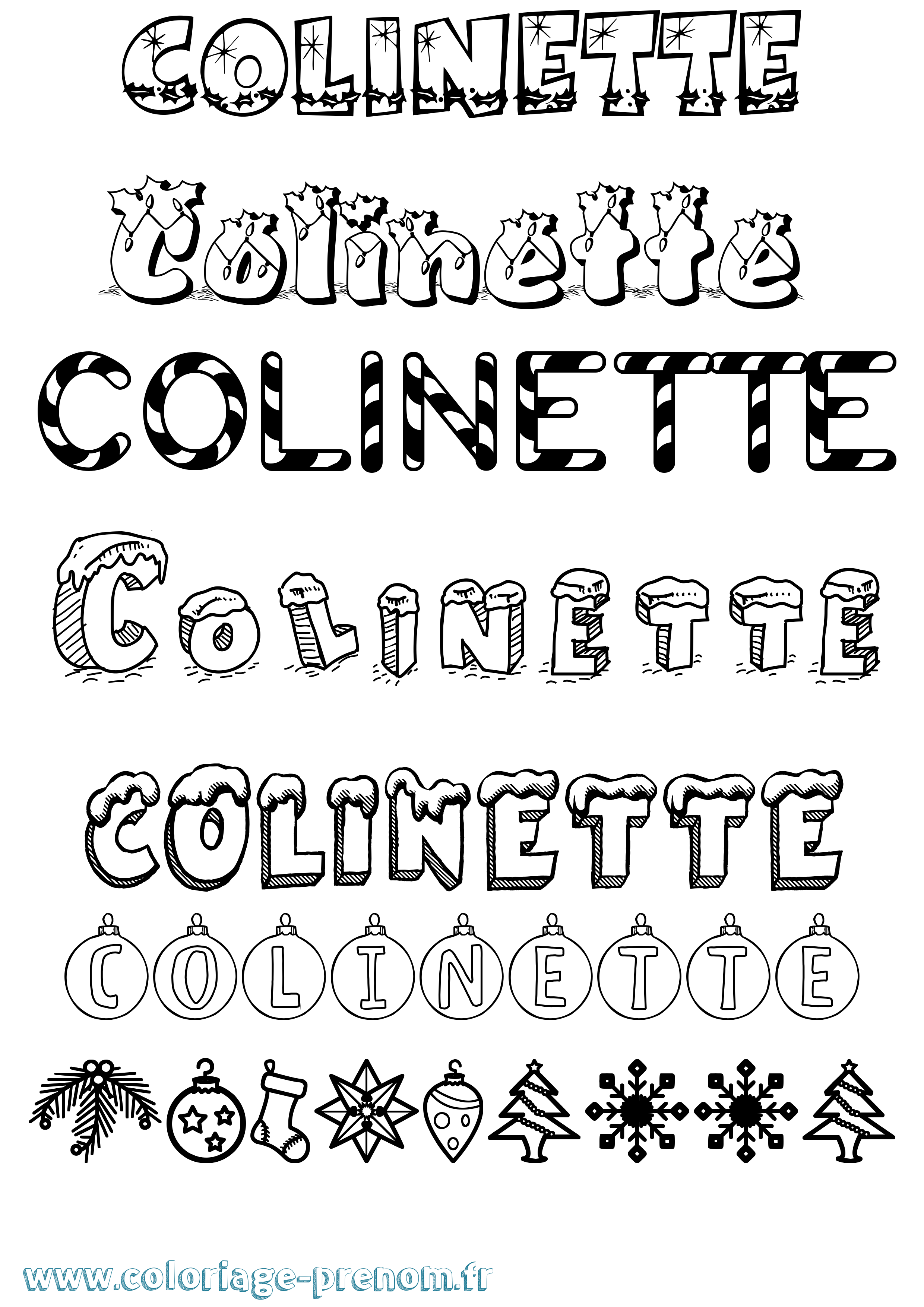 Coloriage prénom Colinette Noël