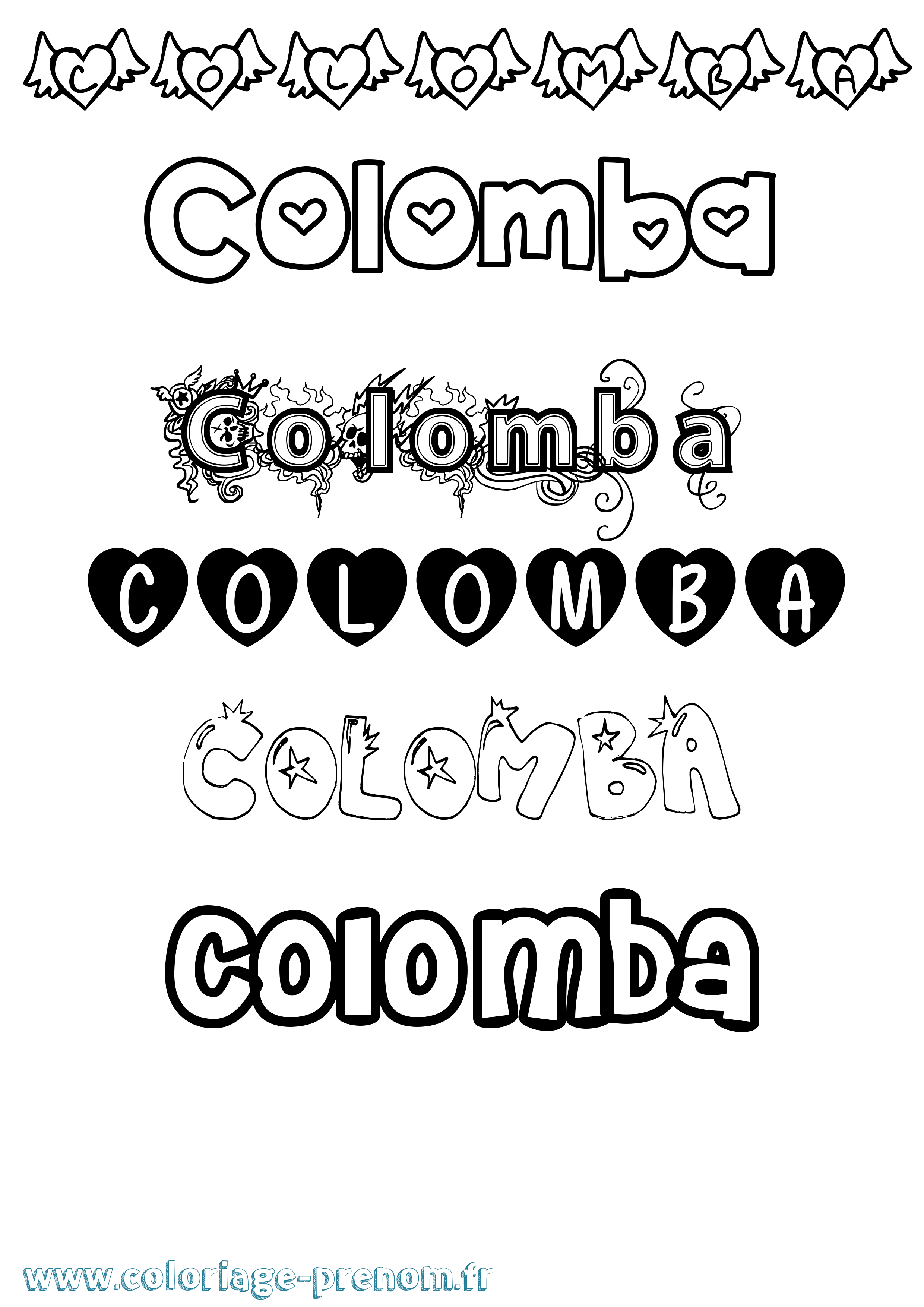 Coloriage prénom Colomba Girly