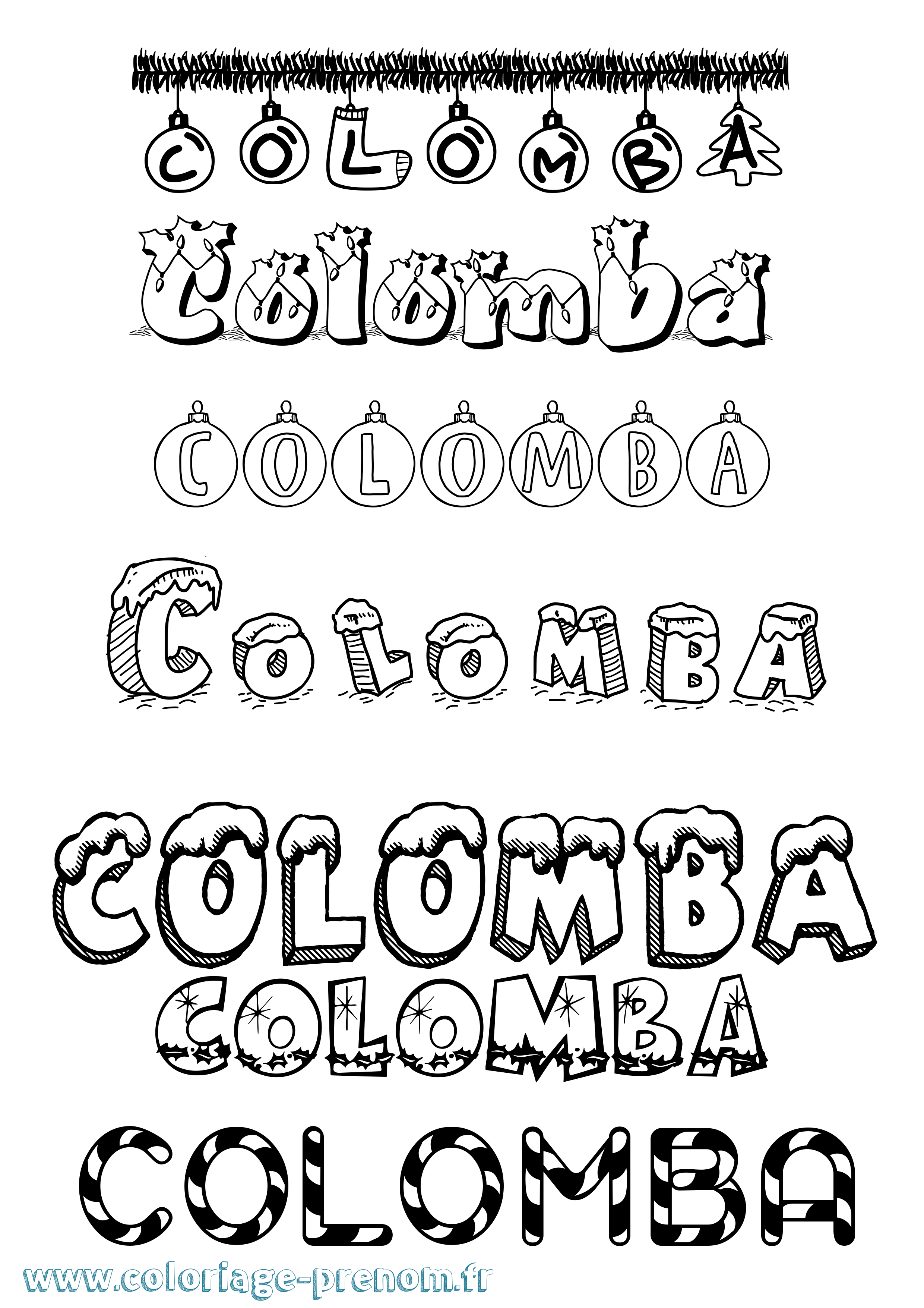 Coloriage prénom Colomba Noël