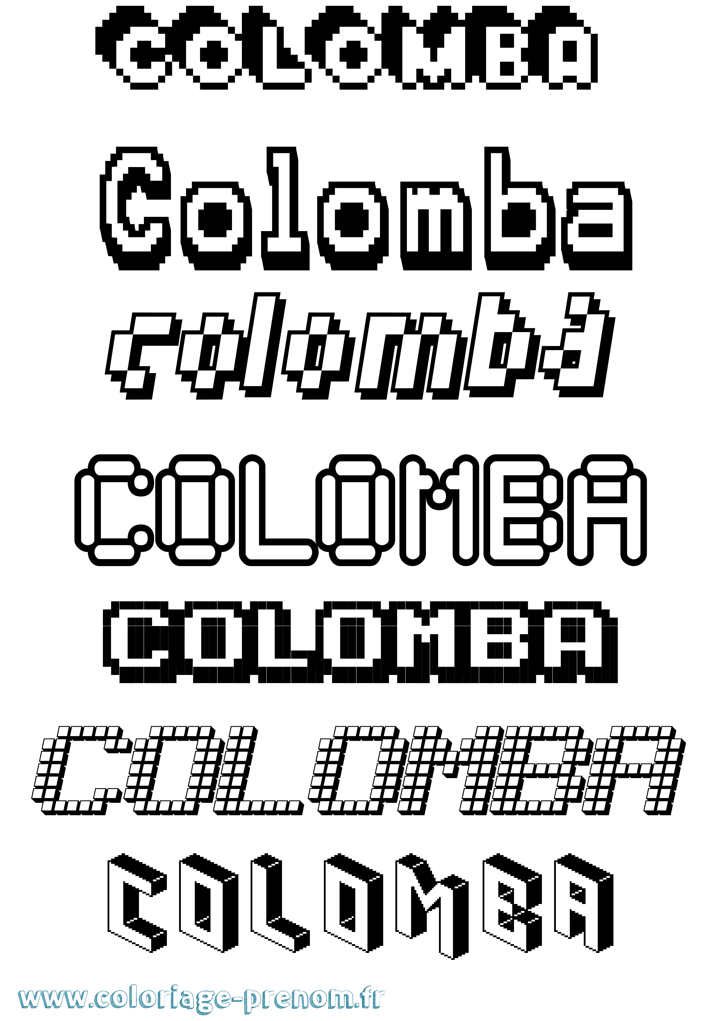 Coloriage prénom Colomba Pixel