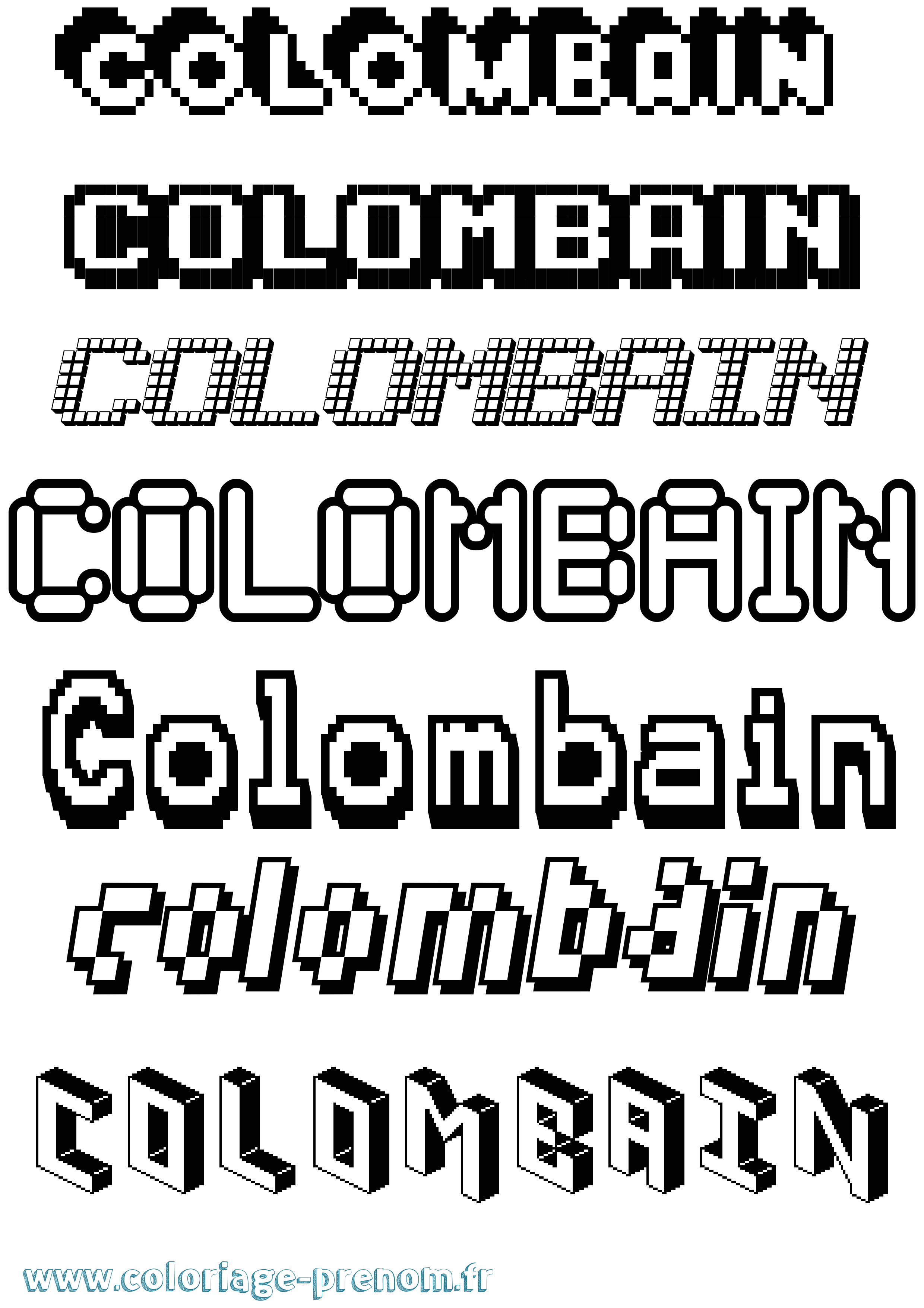 Coloriage prénom Colombain Pixel