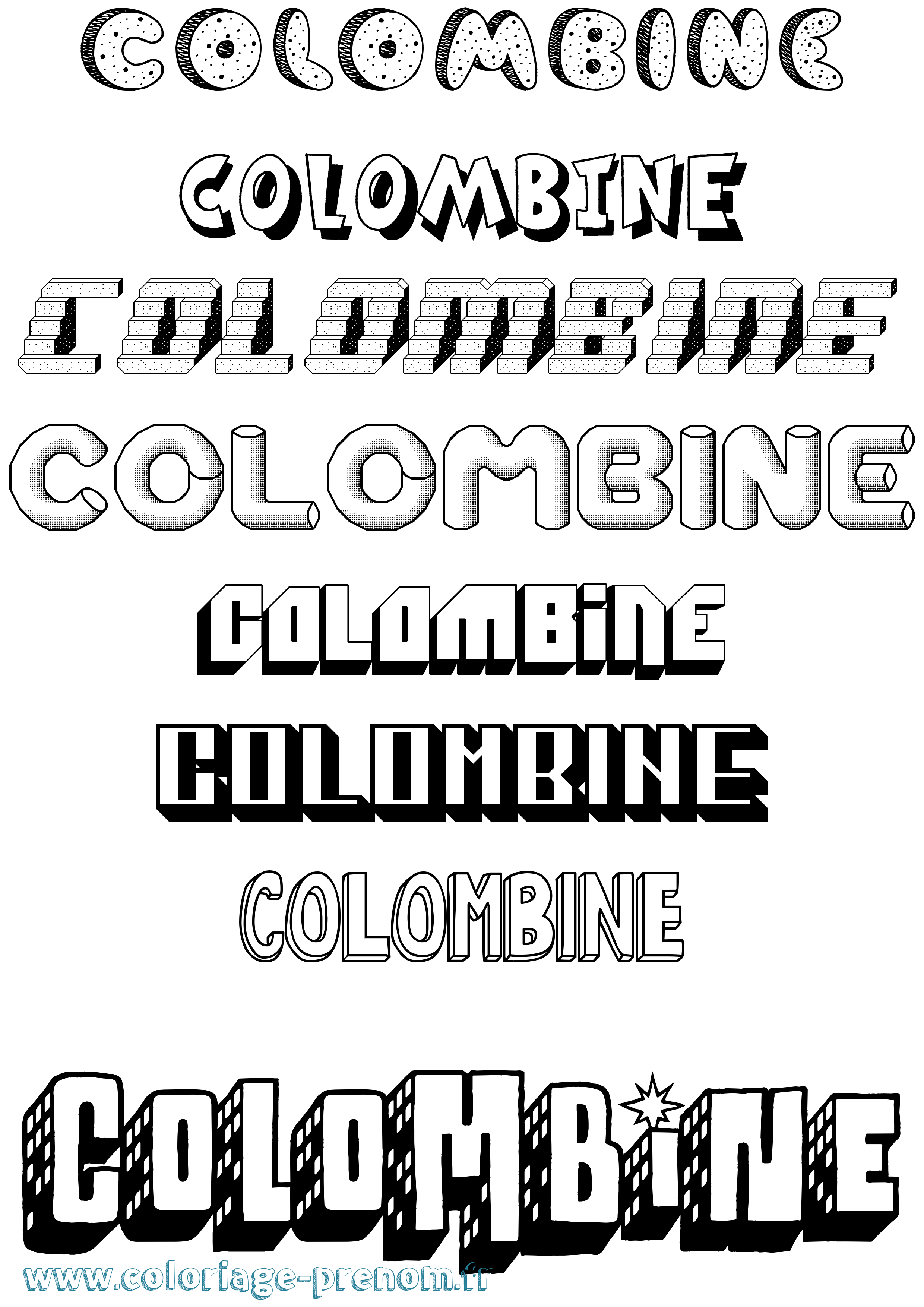 Coloriage Colombine Effet 3D Coloriage prénom Colombine Effet 3D