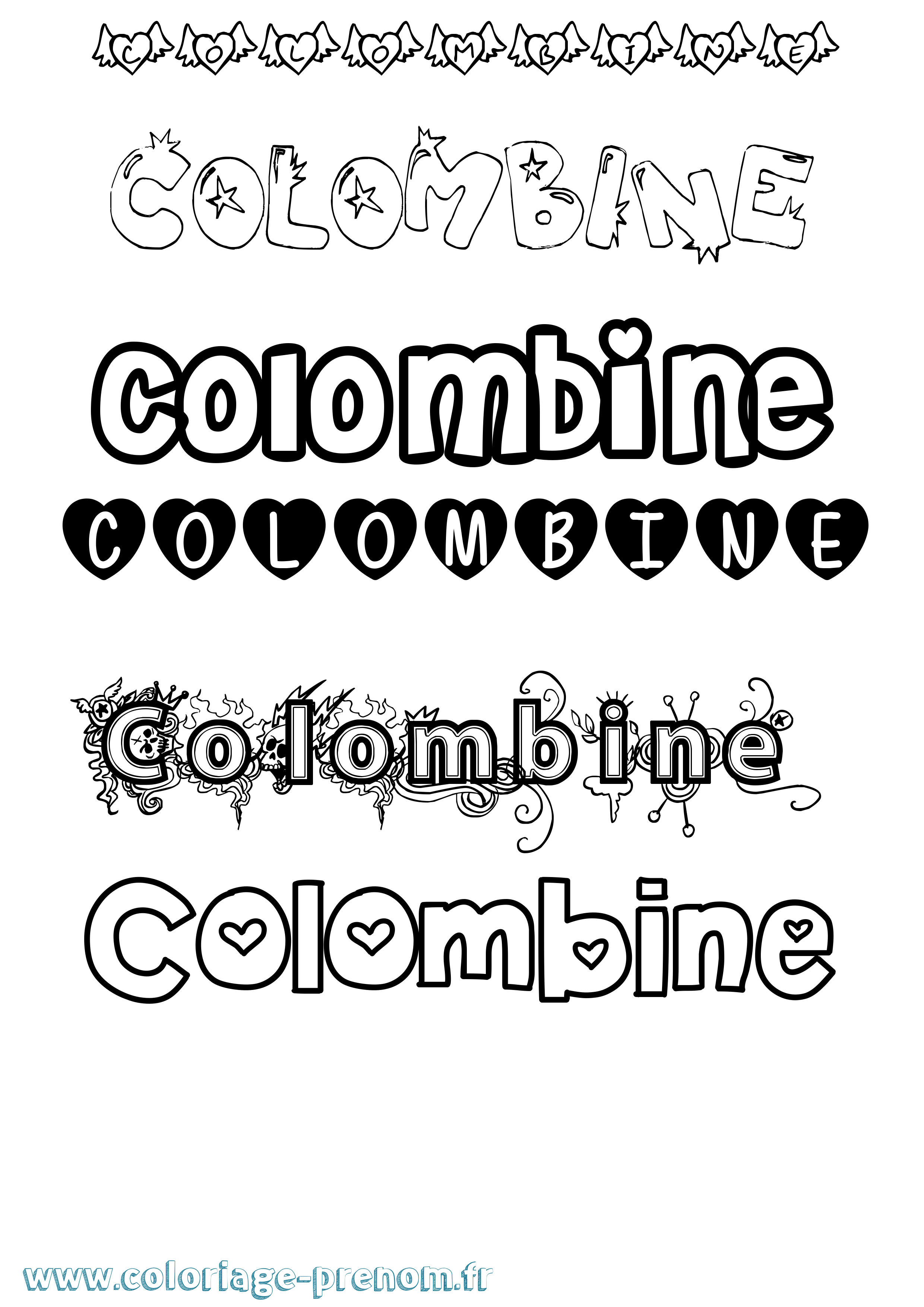 Coloriage Colombine Girly Coloriage prénom Colombine Girly