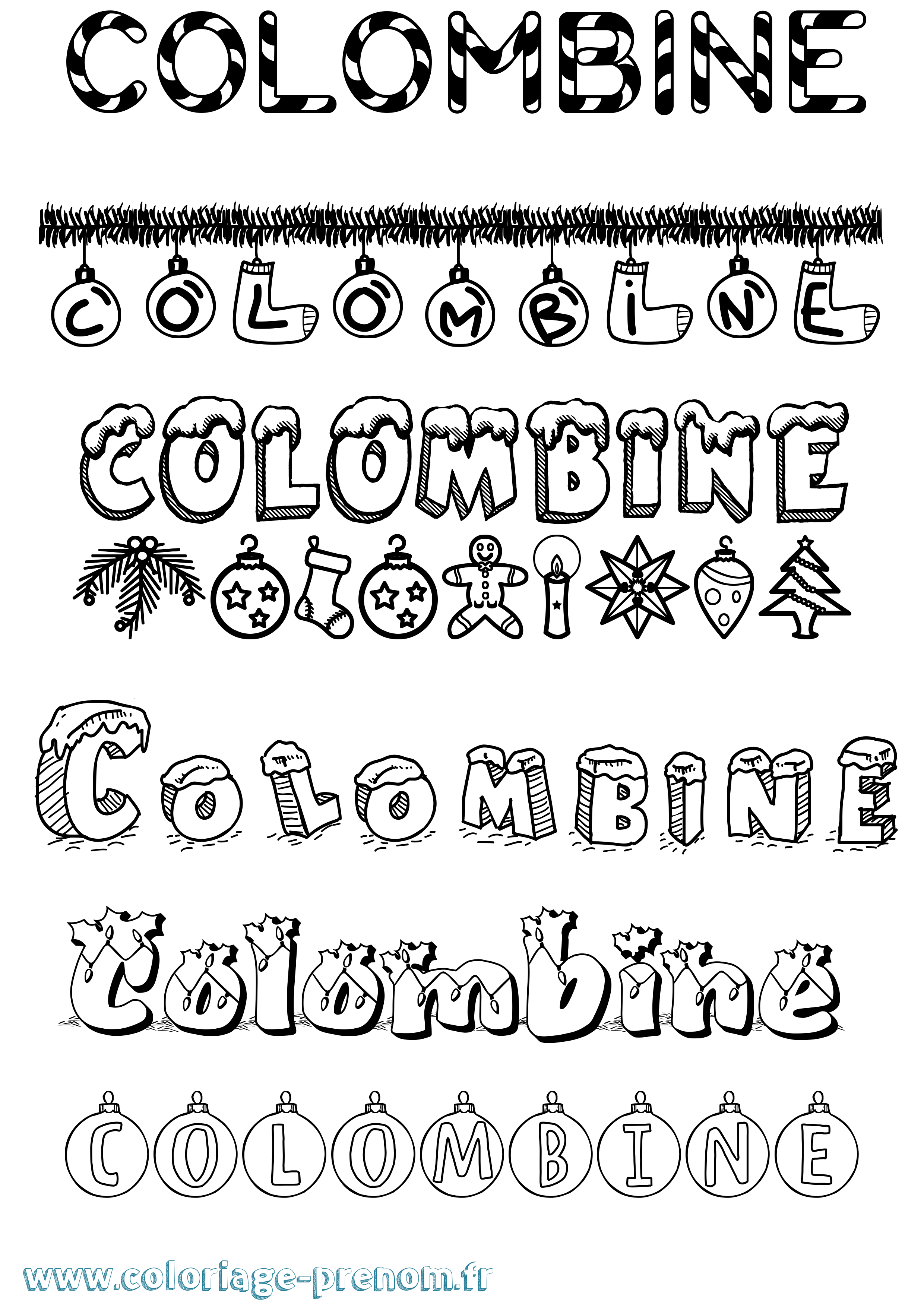 Coloriage Colombine Noël Coloriage prénom Colombine Noël