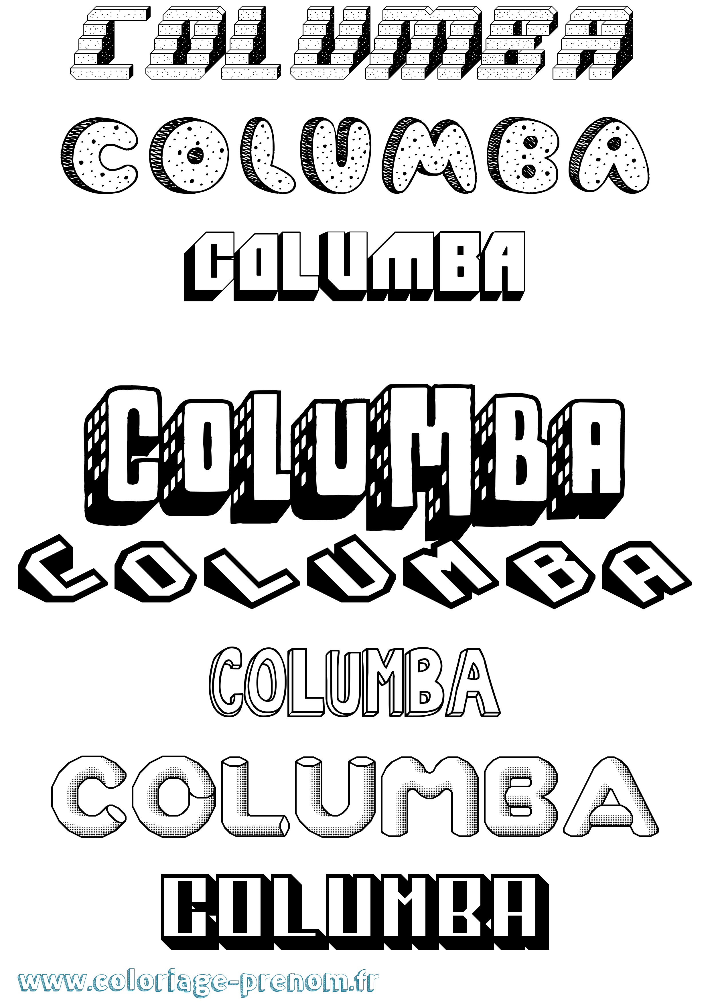 Coloriage Columba Effet 3D Coloriage prénom Columba Effet 3D