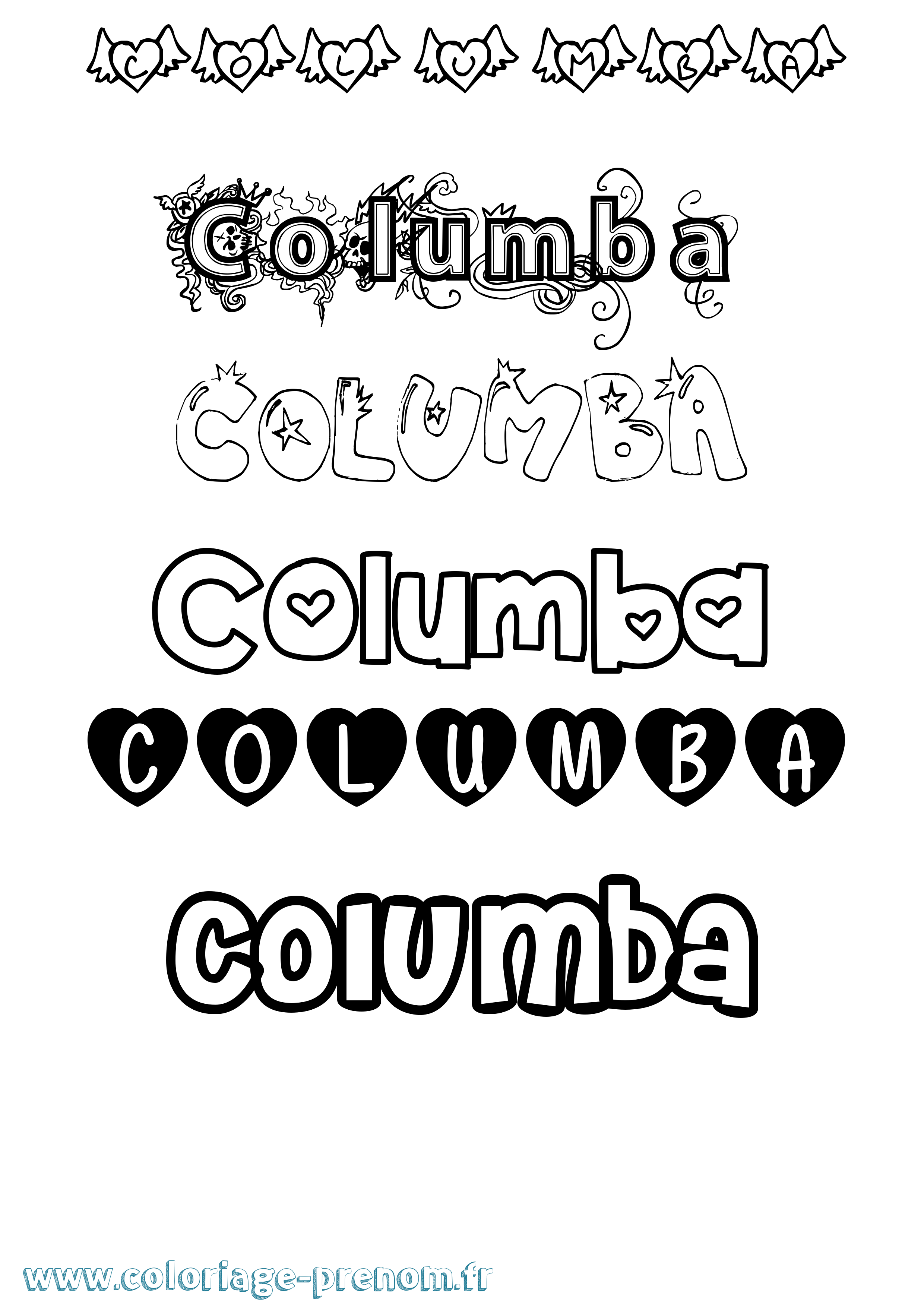 Coloriage Columba Girly Coloriage prénom Columba Girly