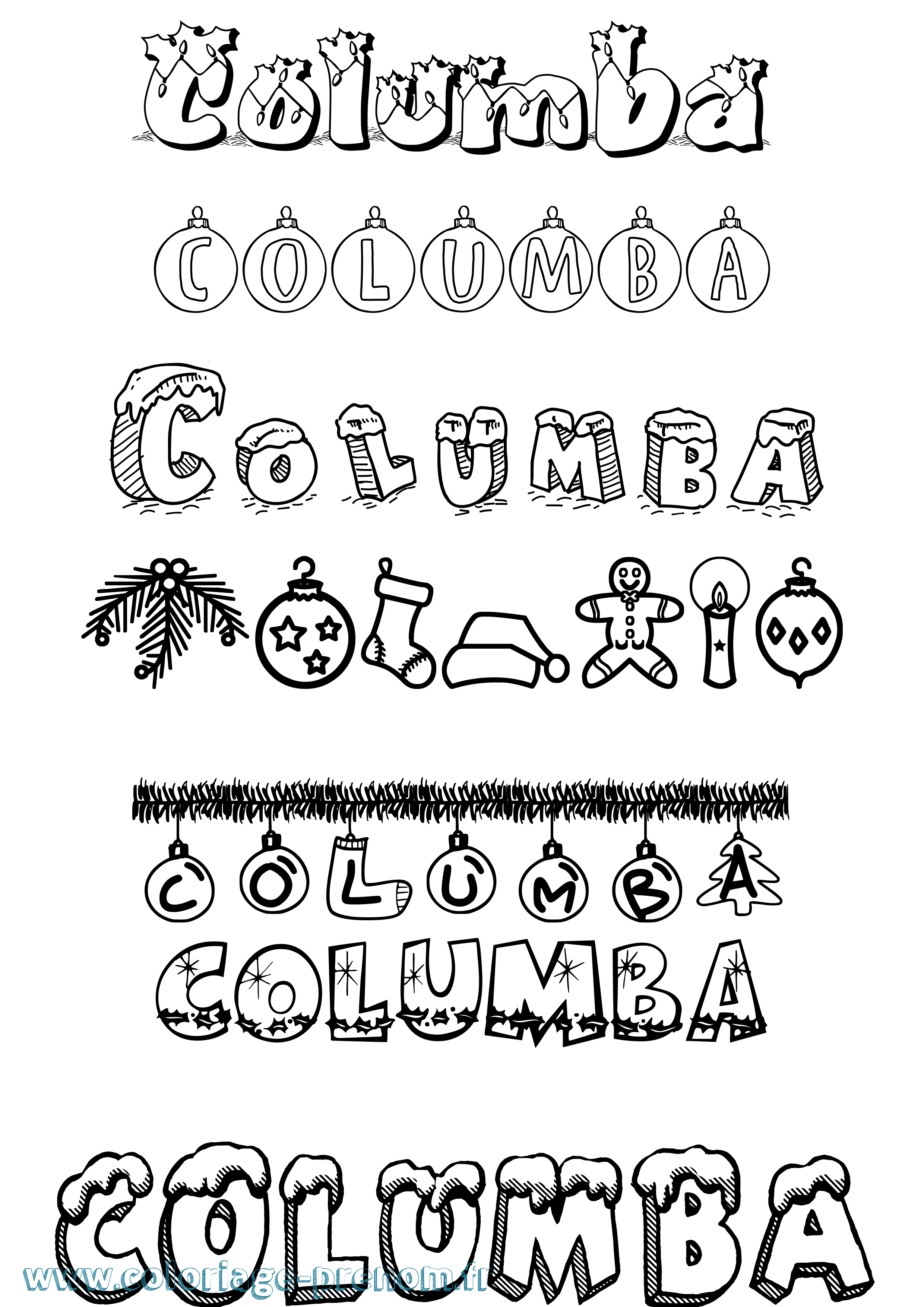 Coloriage Columba Noël Coloriage prénom Columba Noël