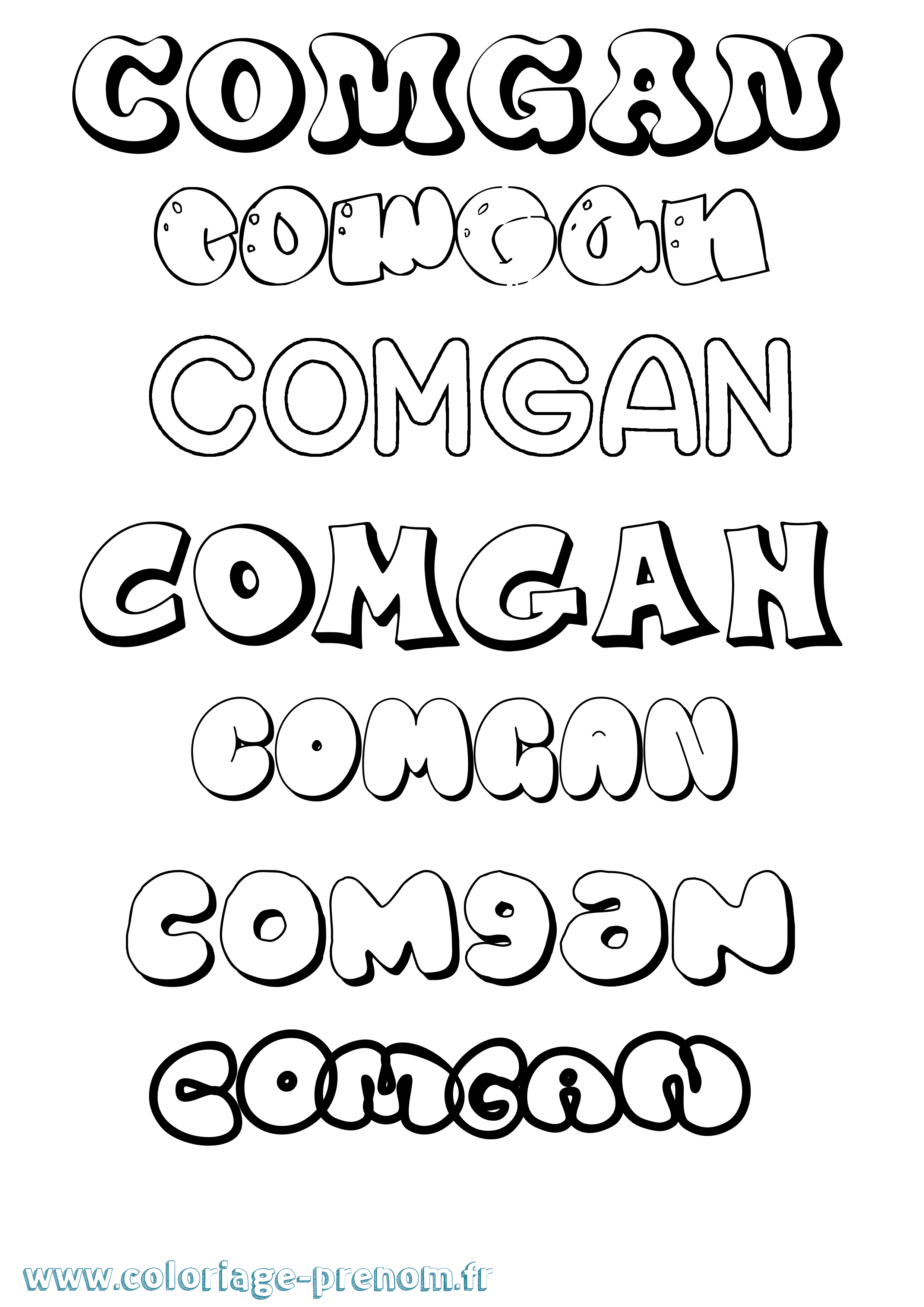 Coloriage prénom Comgan Bubble