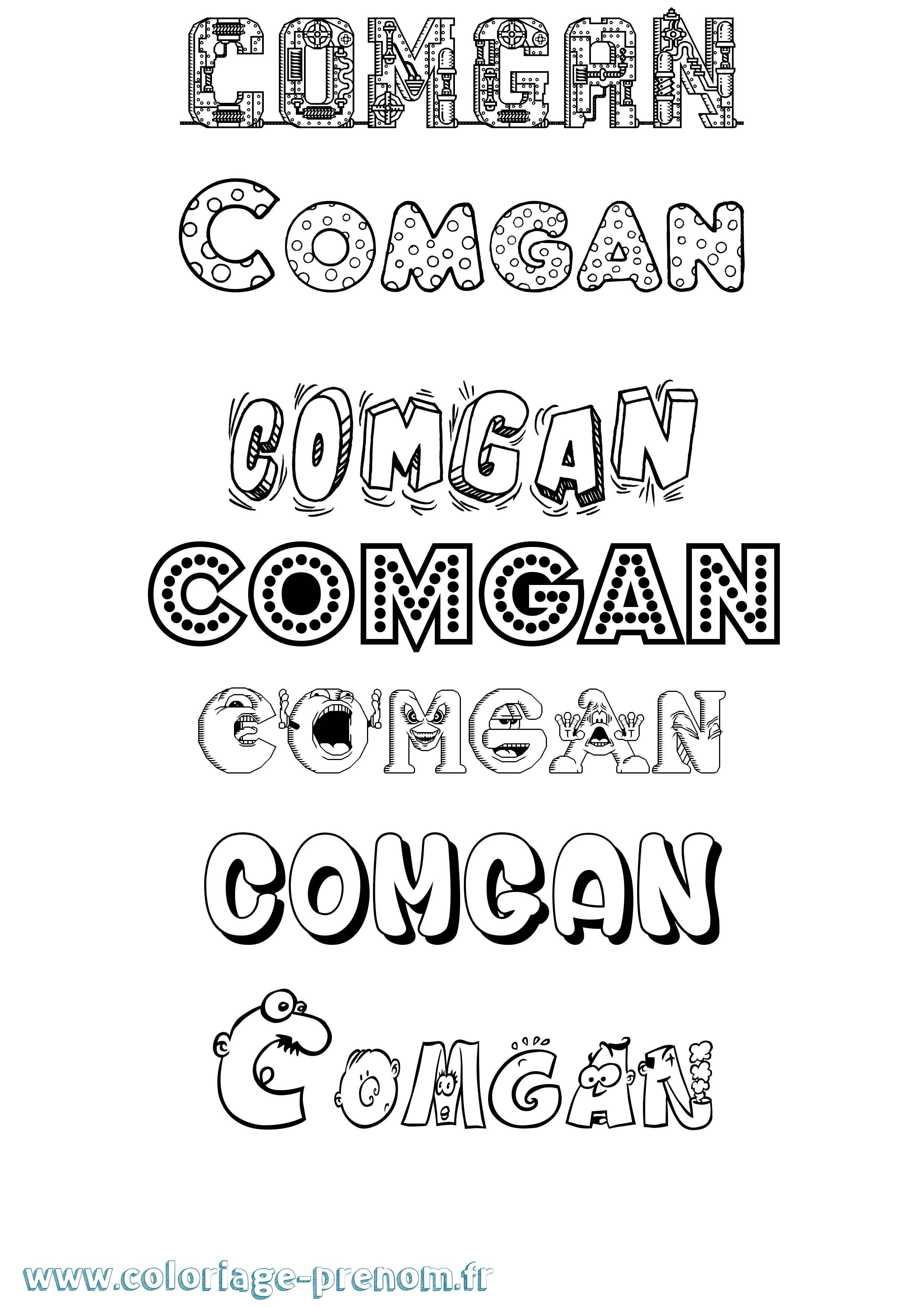Coloriage prénom Comgan Fun