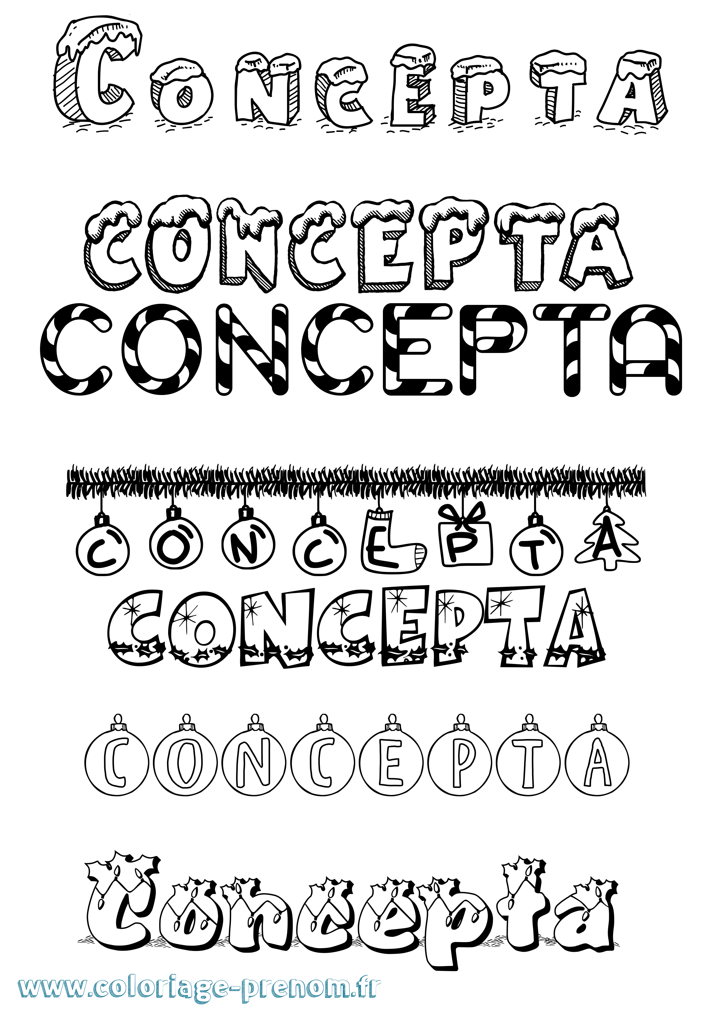 Coloriage Concepta Noël Coloriage prénom Concepta Noël