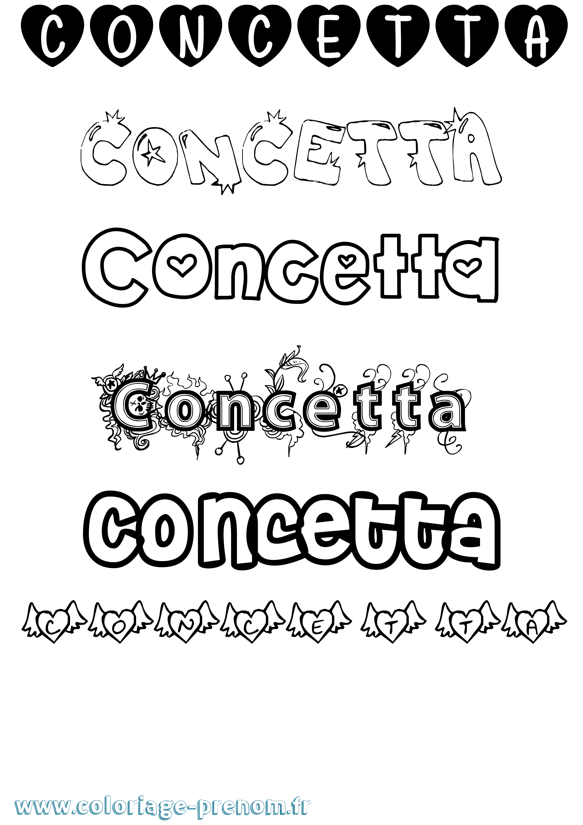 Coloriage Concetta Girly Coloriage prénom Concetta Girly