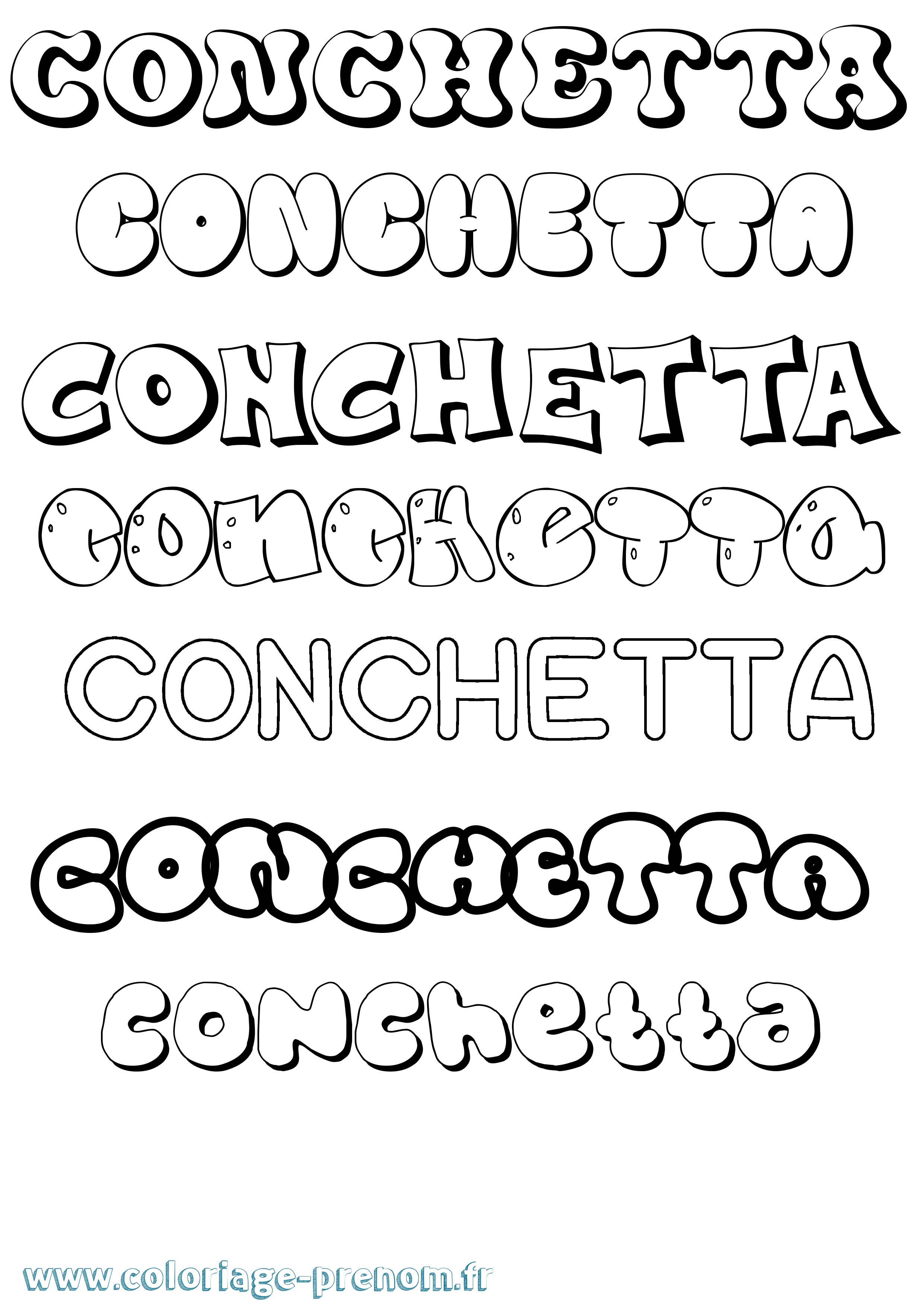 Coloriage prénom Conchetta Bubble