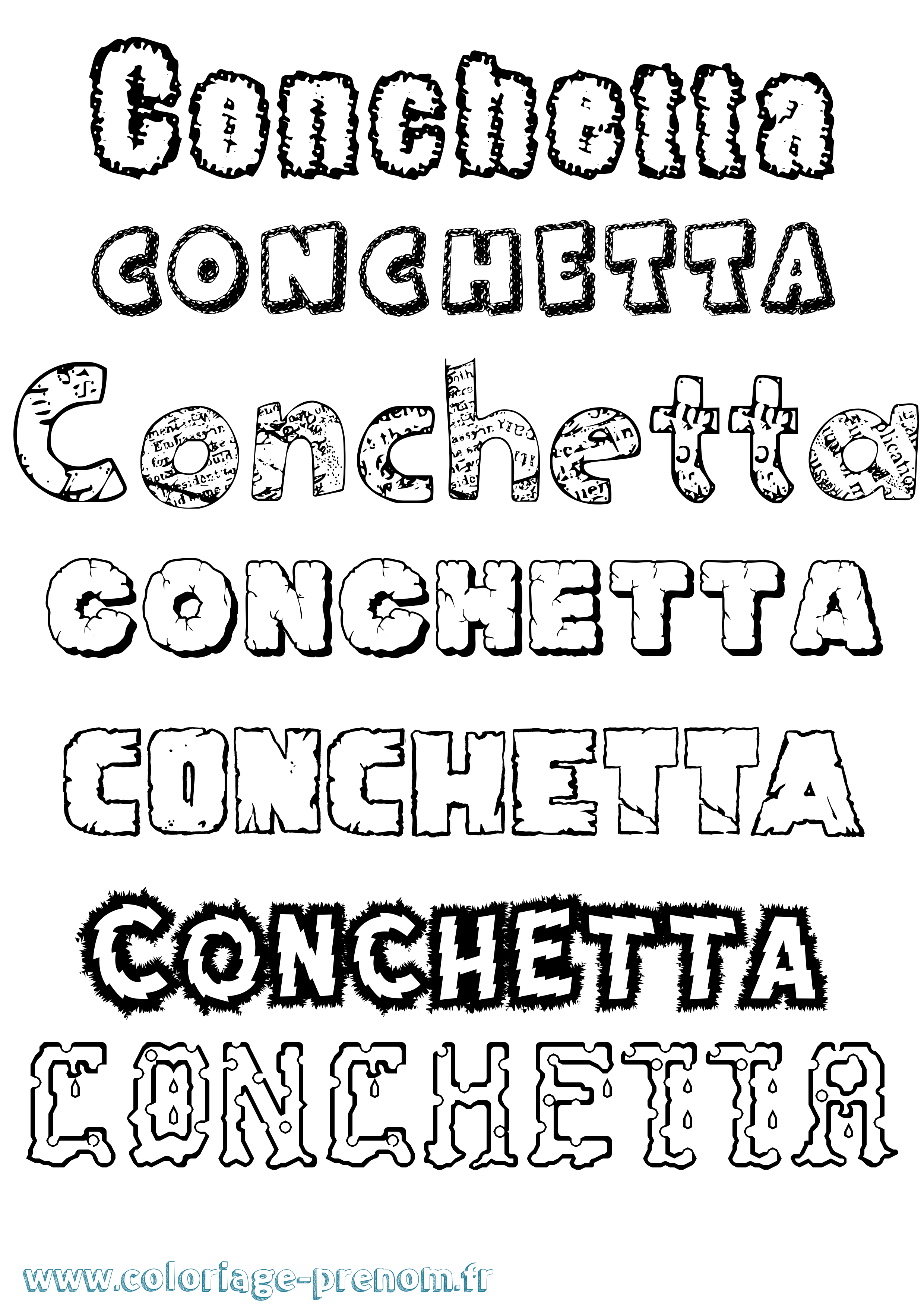 Coloriage prénom Conchetta Destructuré