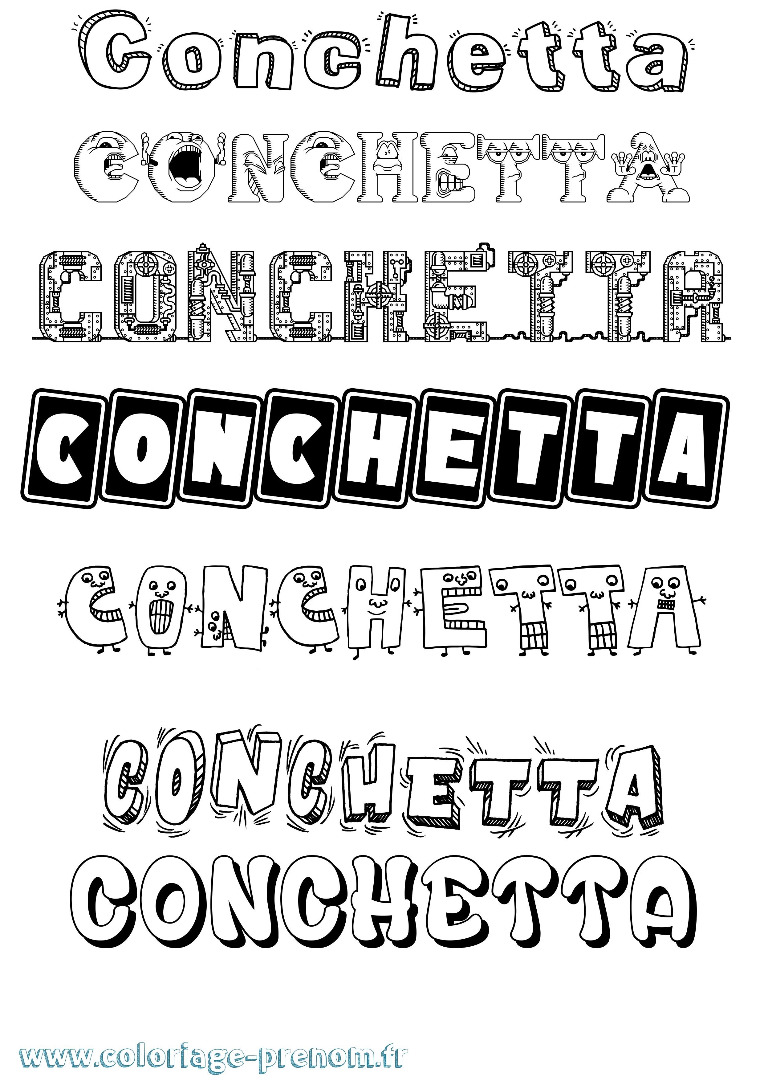 Coloriage prénom Conchetta Fun