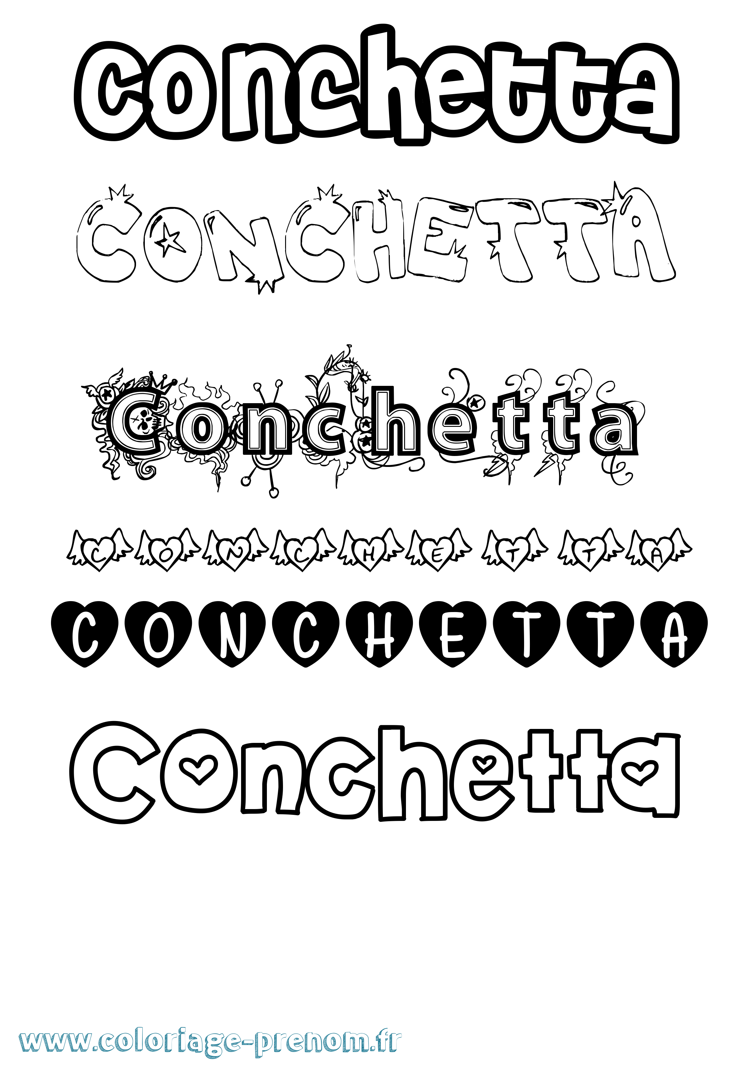 Coloriage prénom Conchetta Girly