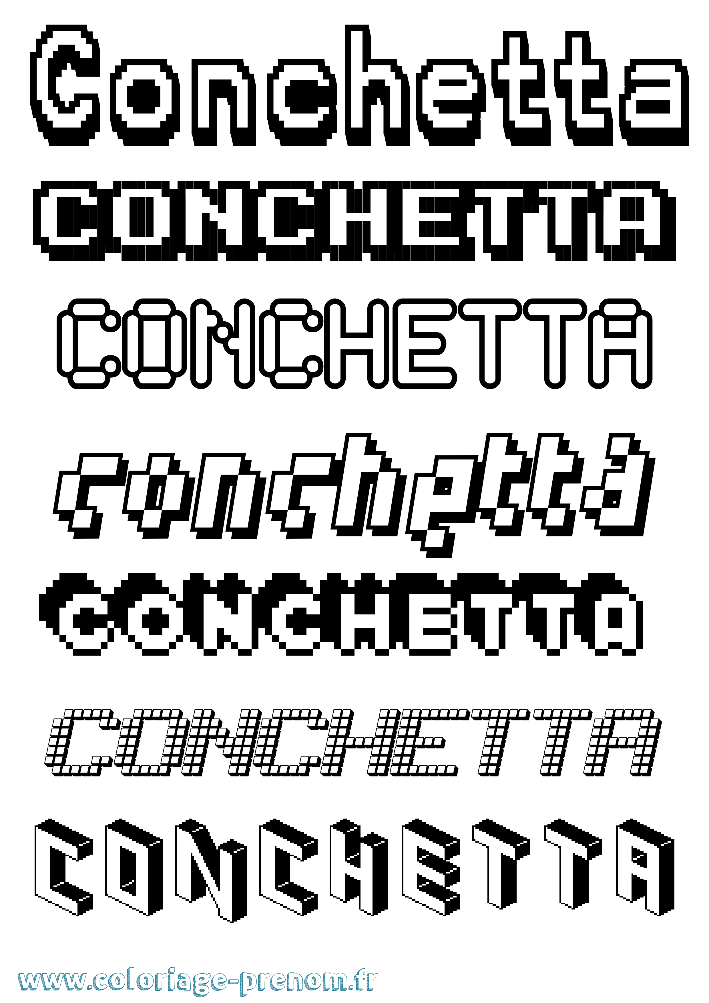 Coloriage prénom Conchetta Pixel