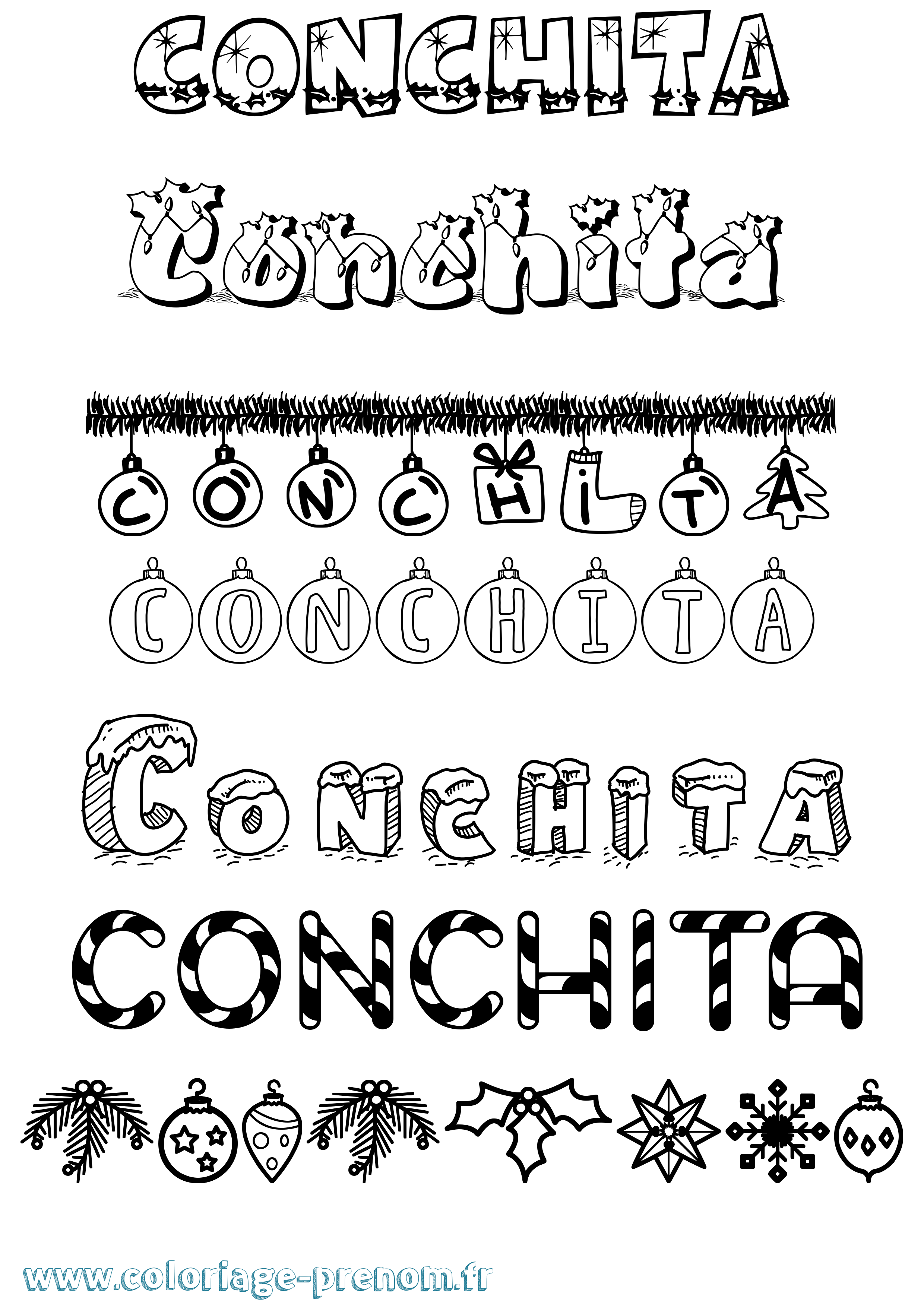 Coloriage Conchita Noël Coloriage prénom Conchita Noël