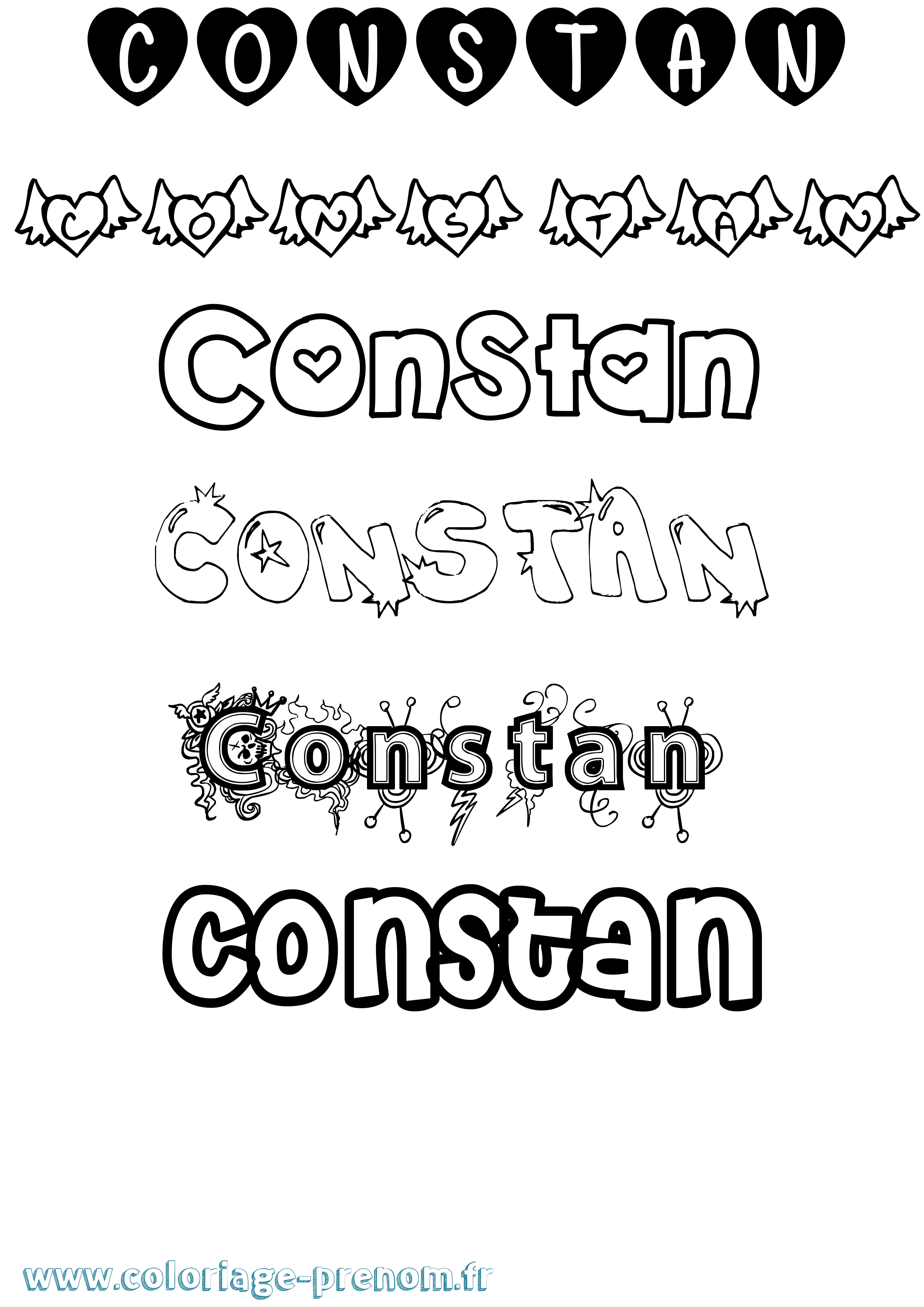 Coloriage prénom Constan Girly