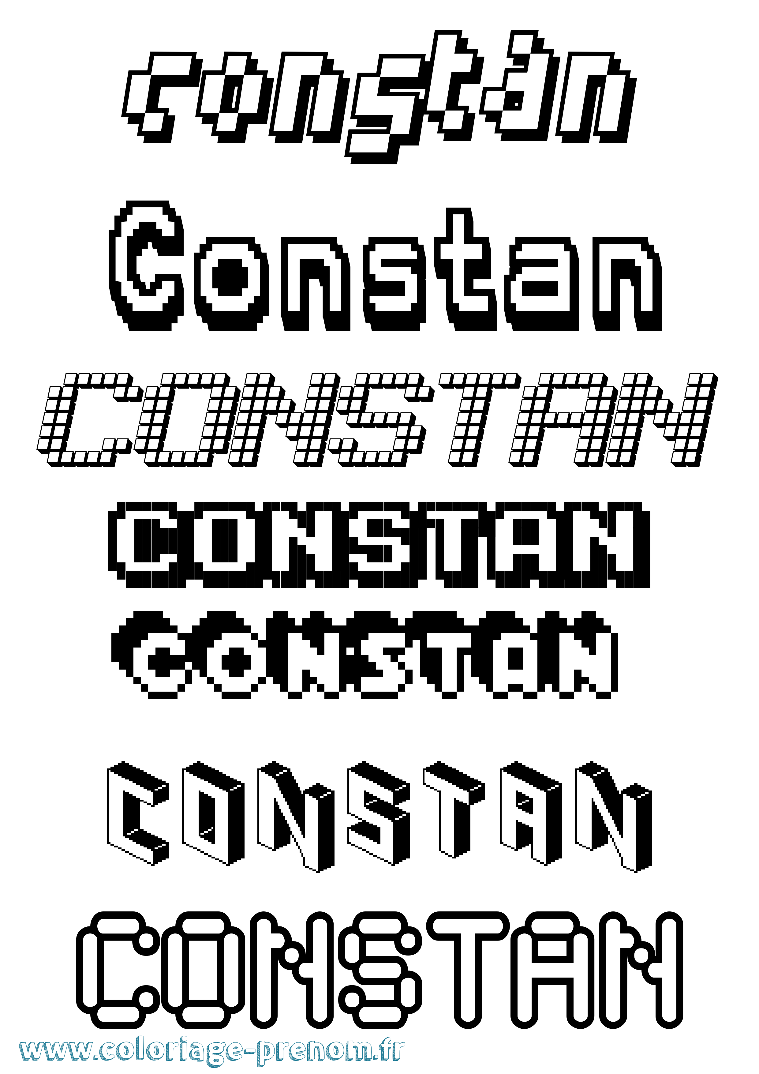 Coloriage prénom Constan Pixel
