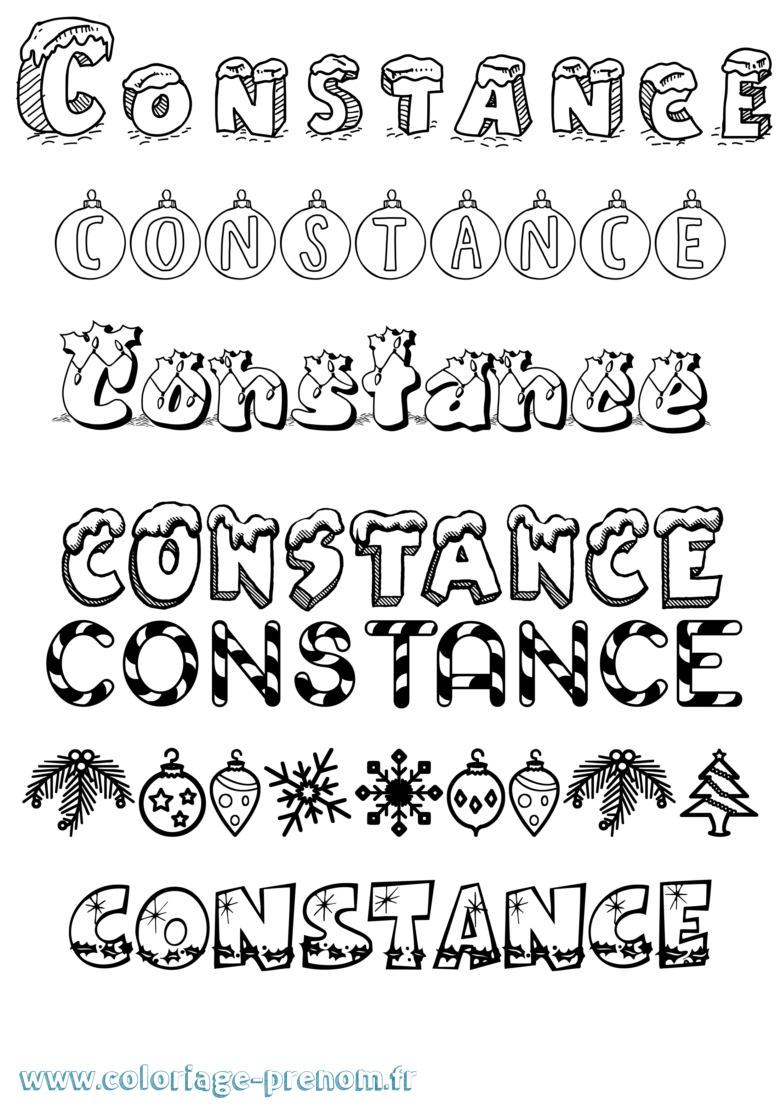 Coloriage prénom Constance Noël