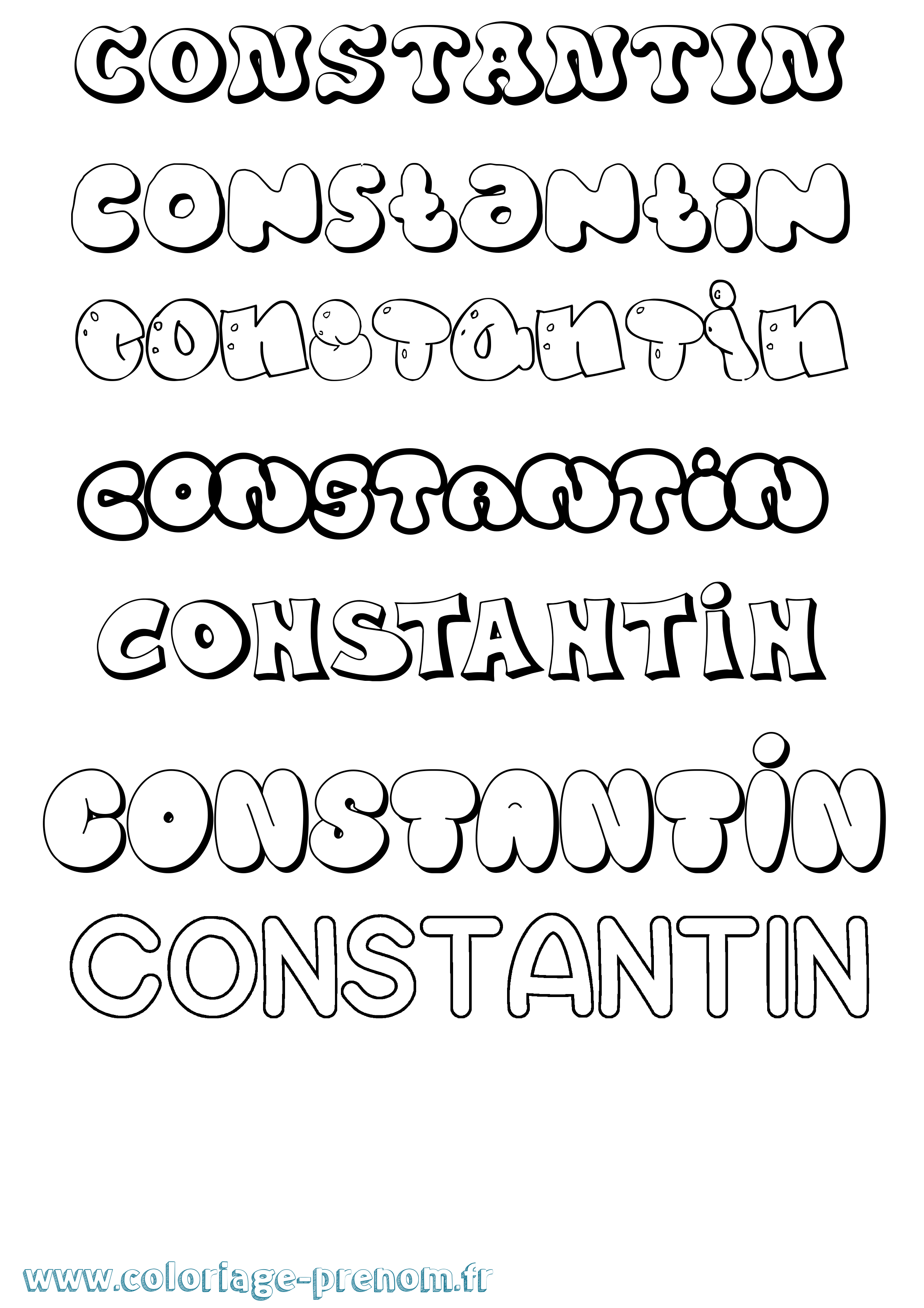 Coloriage prénom Constantin Bubble