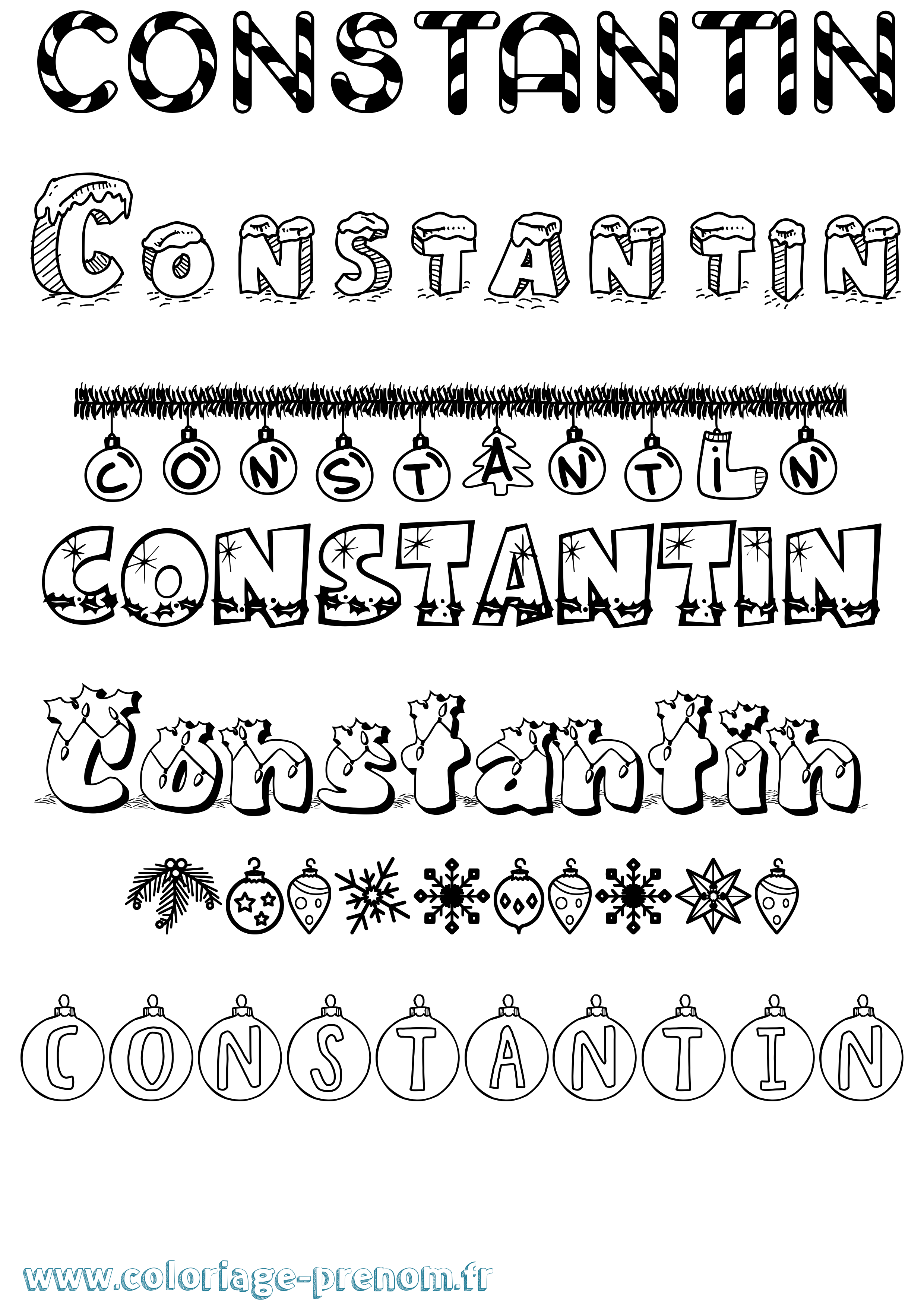 Coloriage prénom Constantin Noël