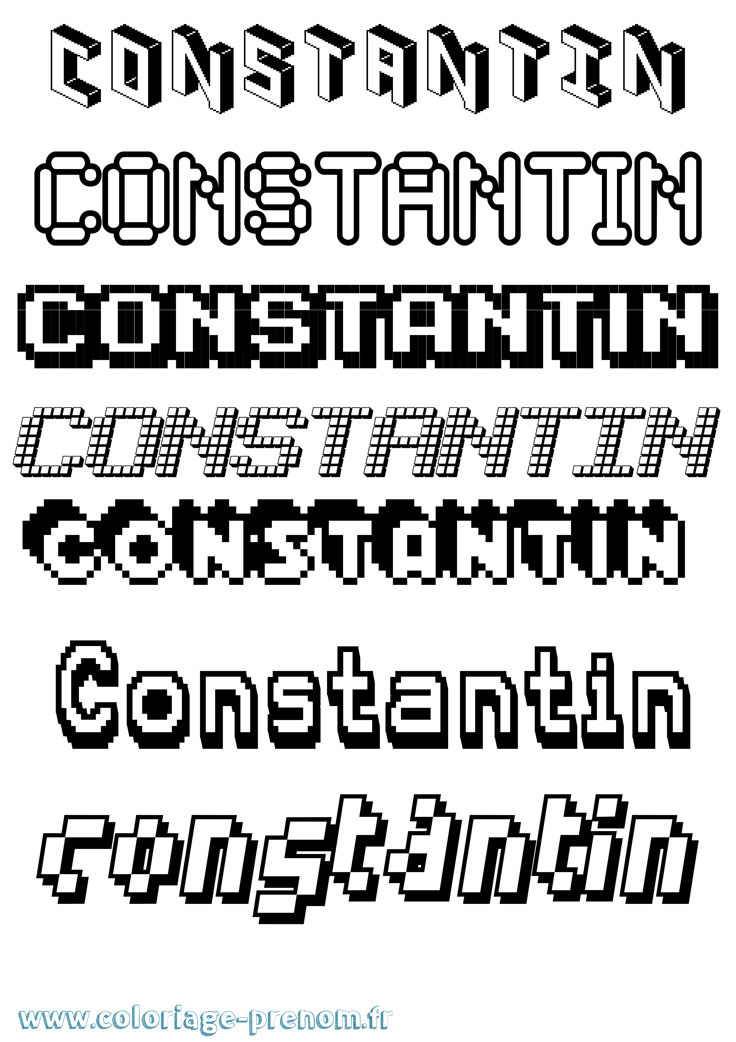 Coloriage prénom Constantin Pixel