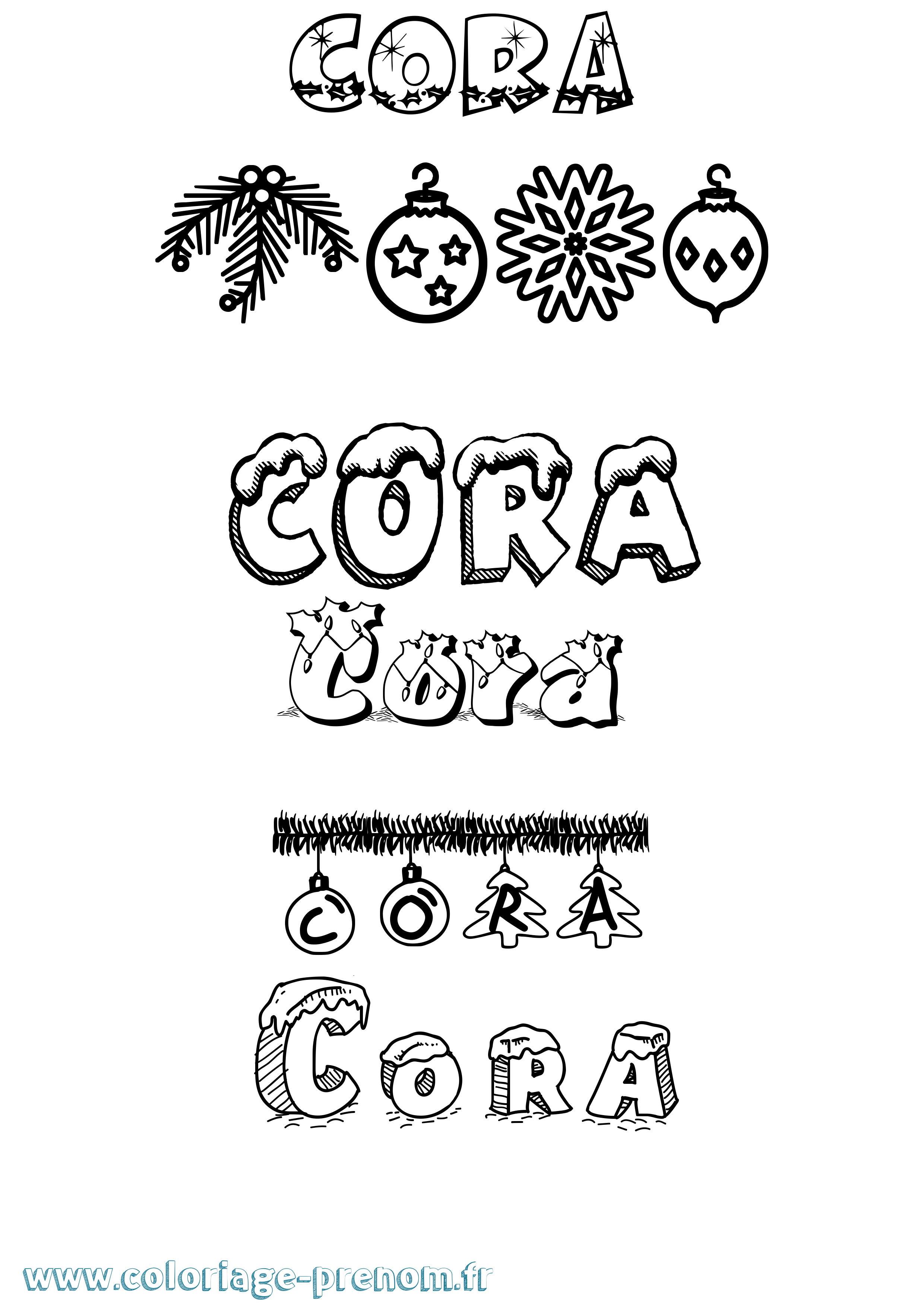 Coloriage Cora Noël Coloriage prénom Cora Noël