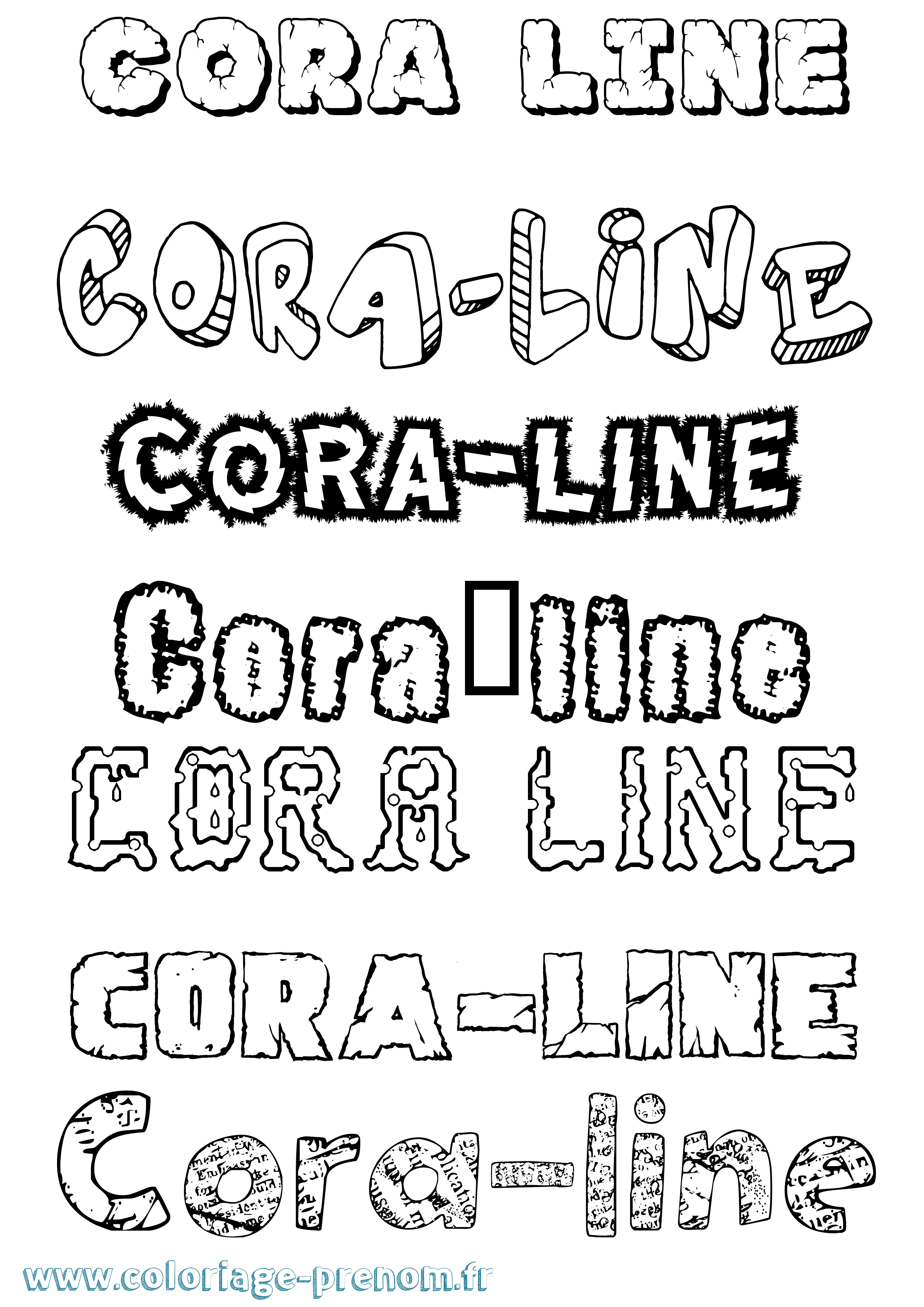 Coloriage prénom Cora-Line Destructuré
