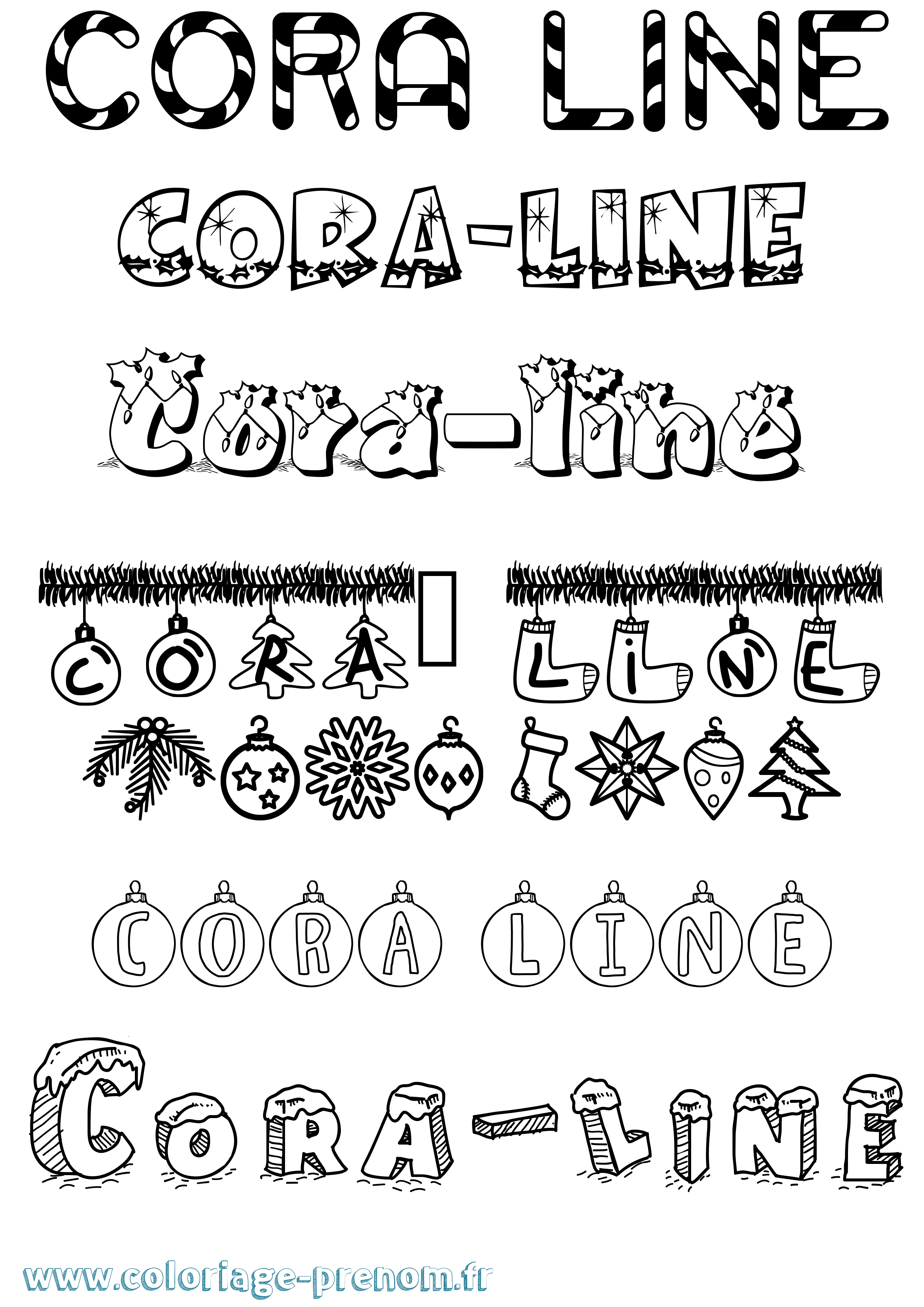 Coloriage prénom Cora-Line Noël