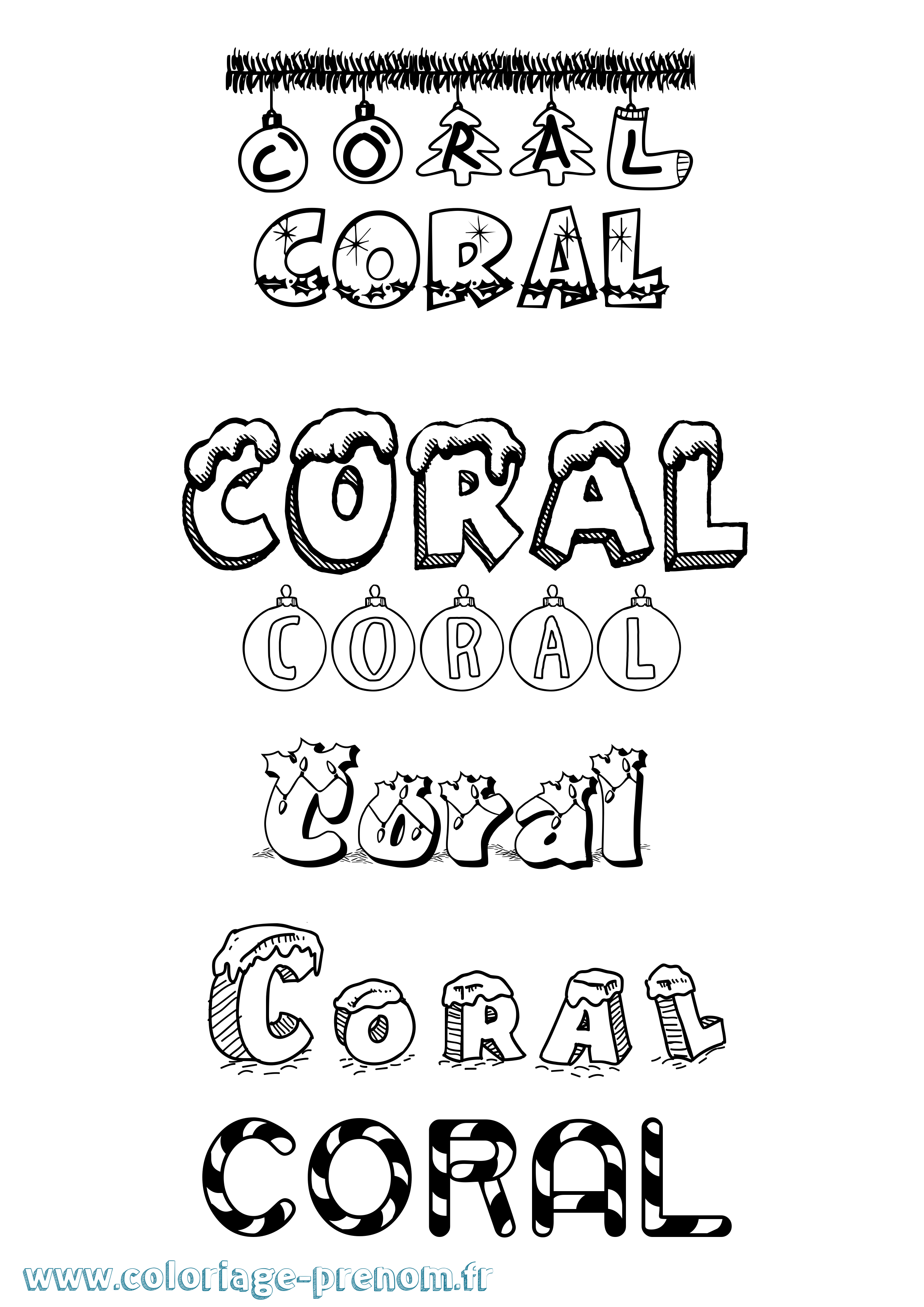 Coloriage prénom Coral Noël