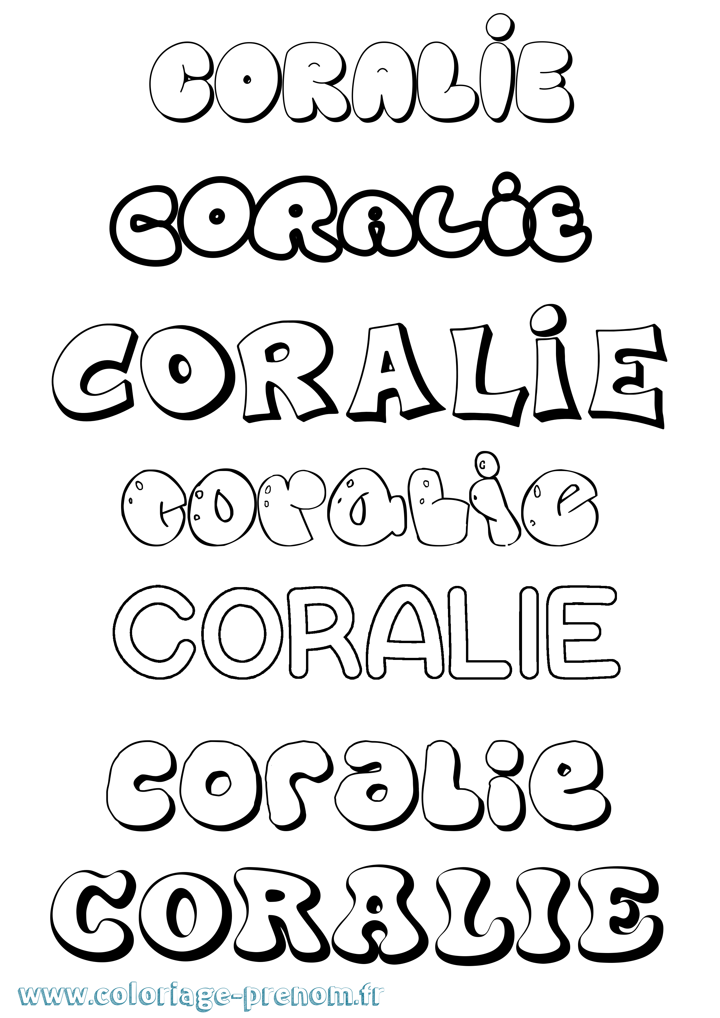 Coloriage prénom Coralie Bubble