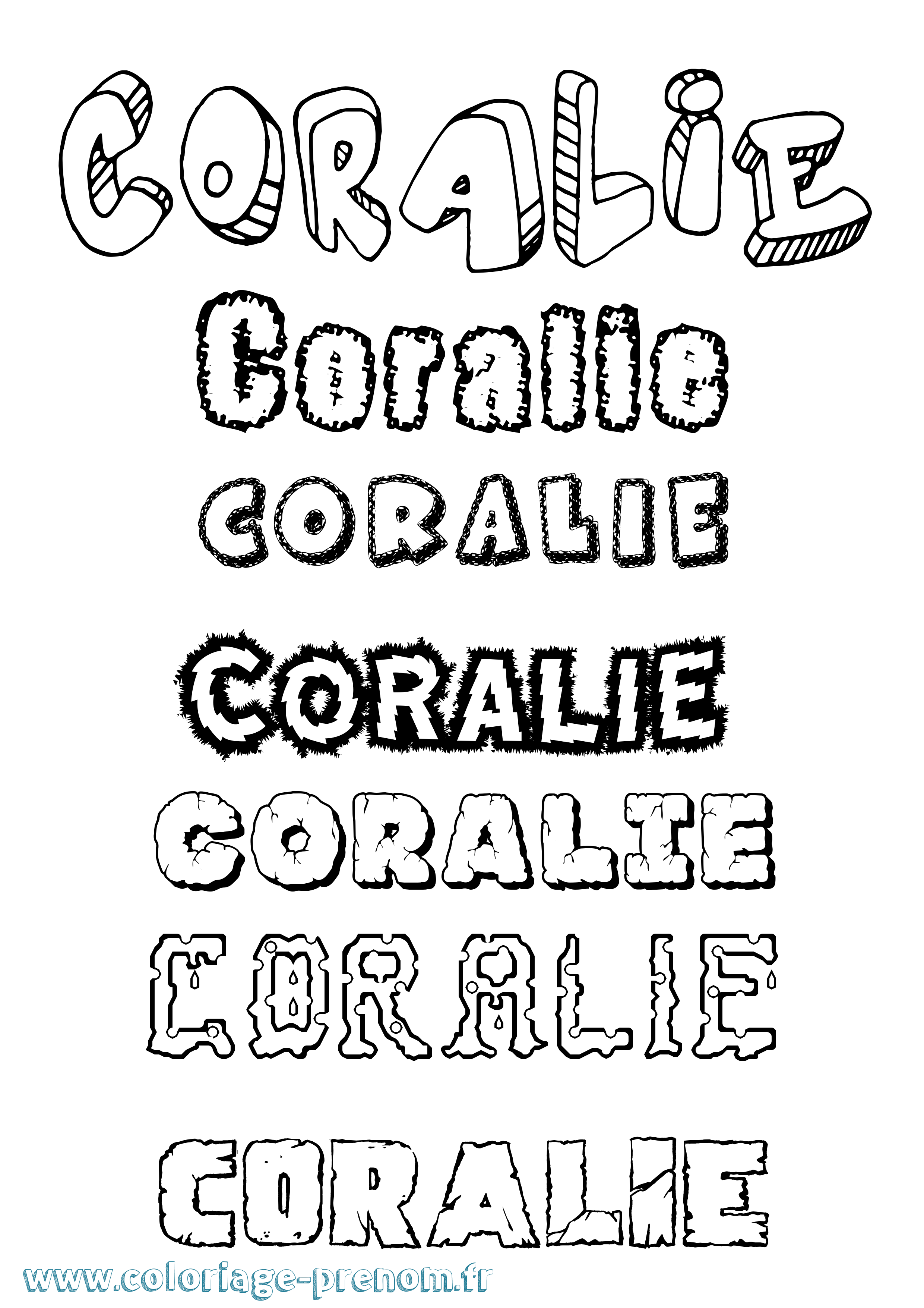 Coloriage prénom Coralie Destructuré