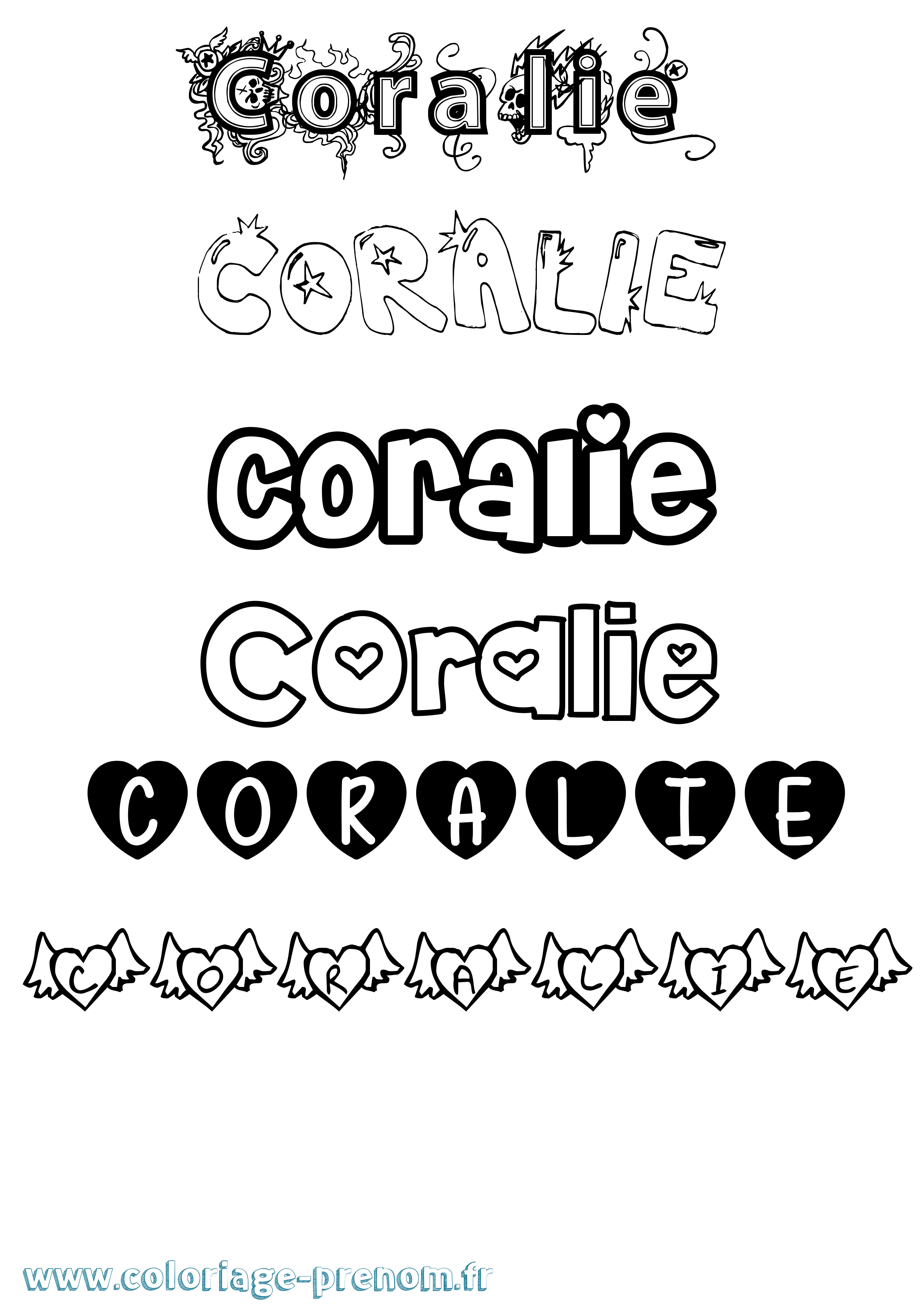 Coloriage prénom Coralie Girly