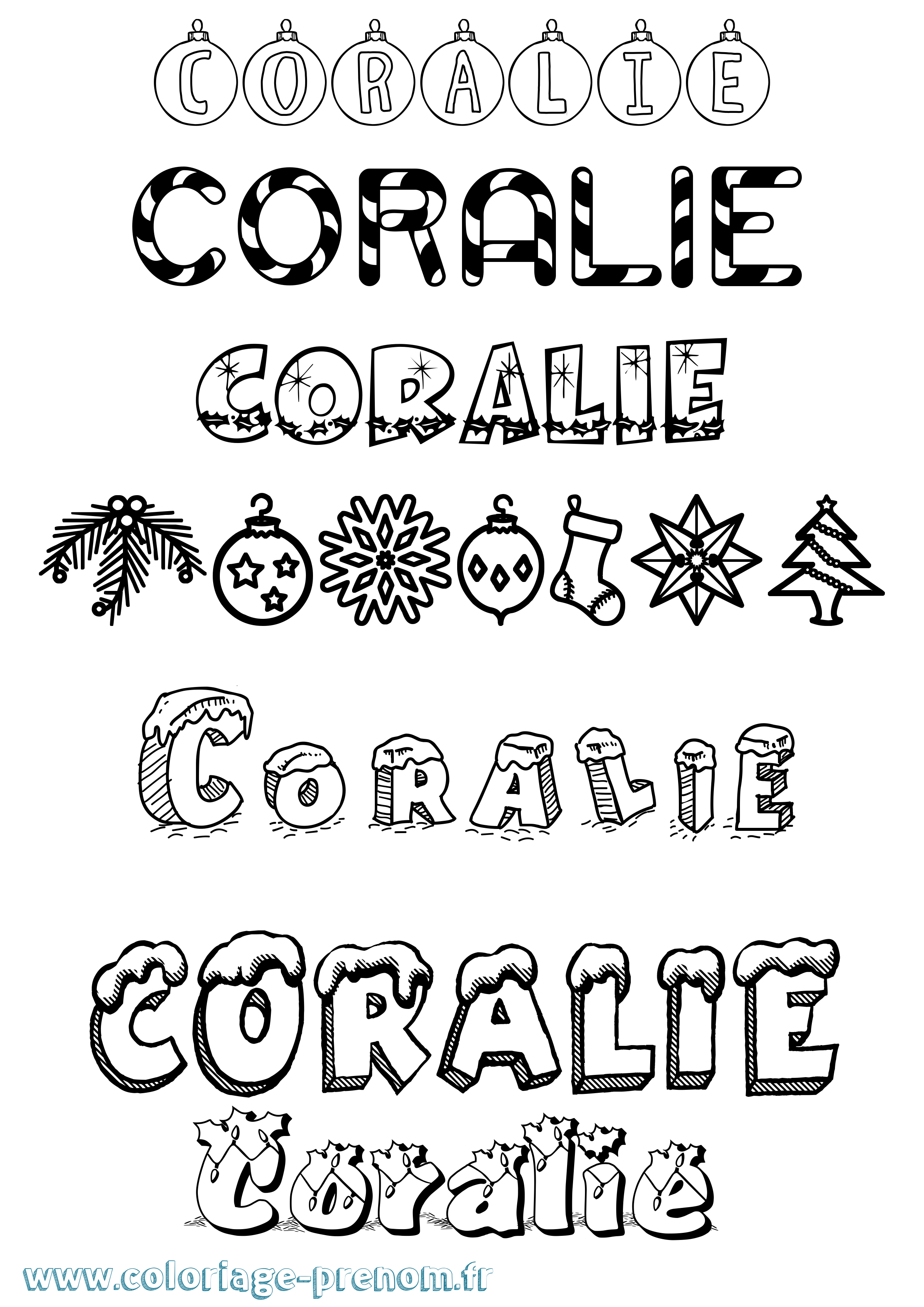 Coloriage Coralie Noël Coloriage prénom Coralie Noël