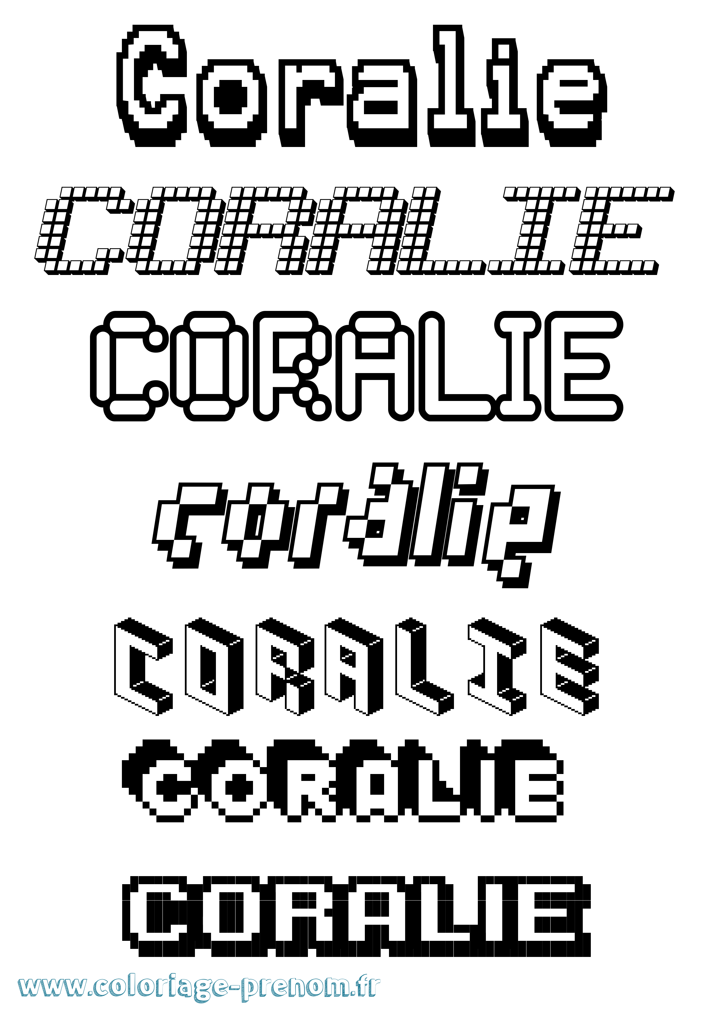 Coloriage prénom Coralie Pixel