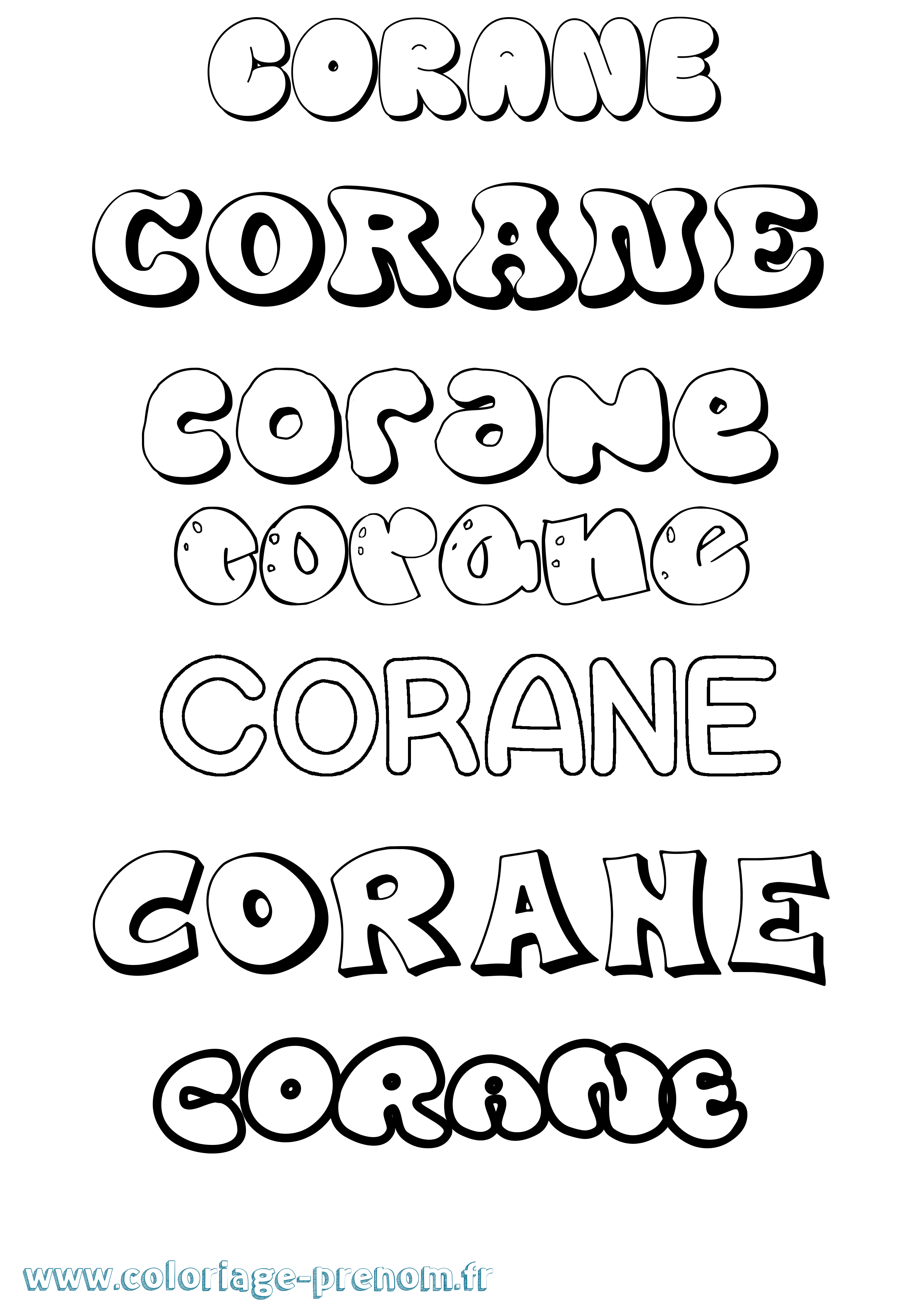 Coloriage prénom Corane Bubble