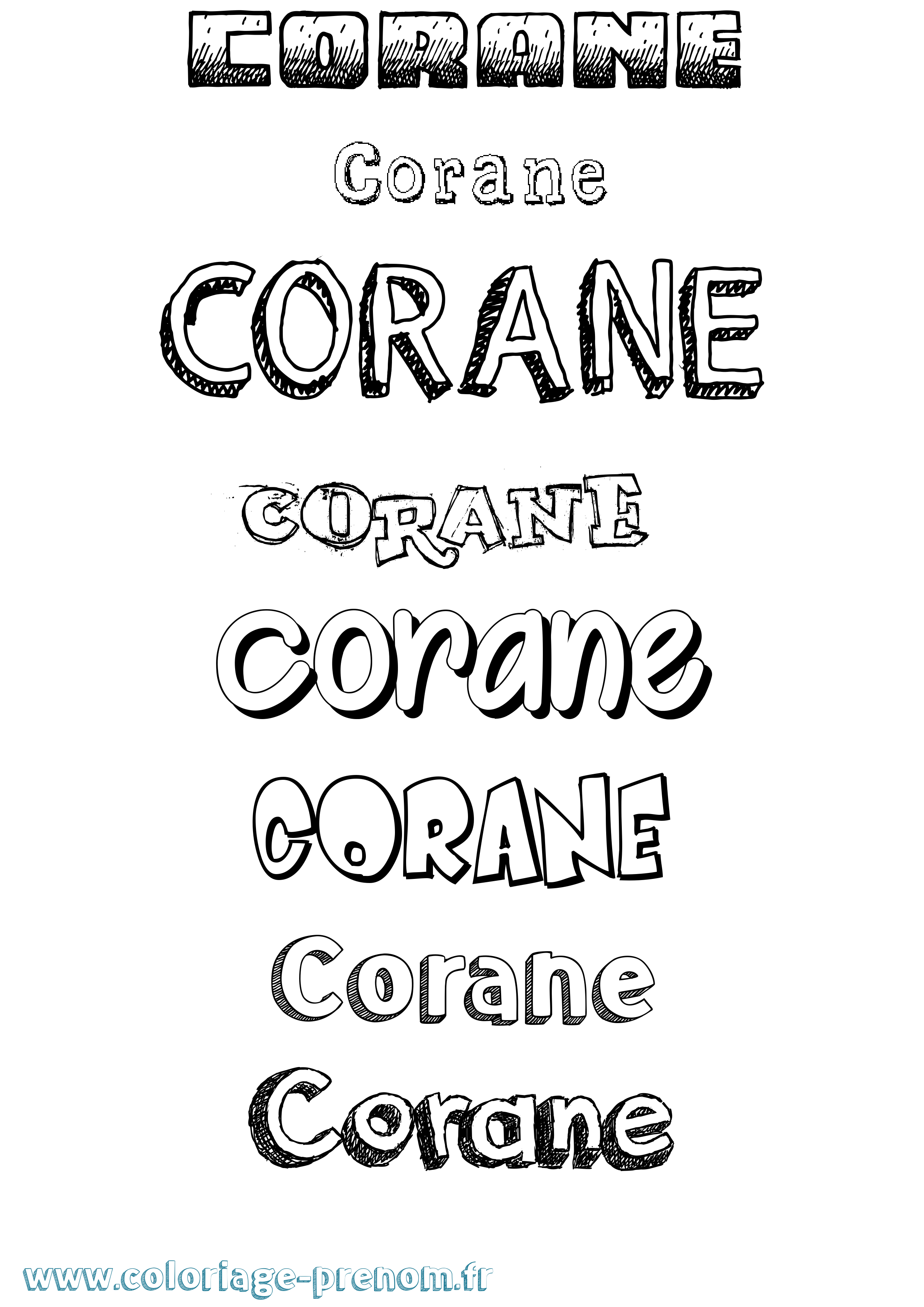 Coloriage prénom Corane Dessiné