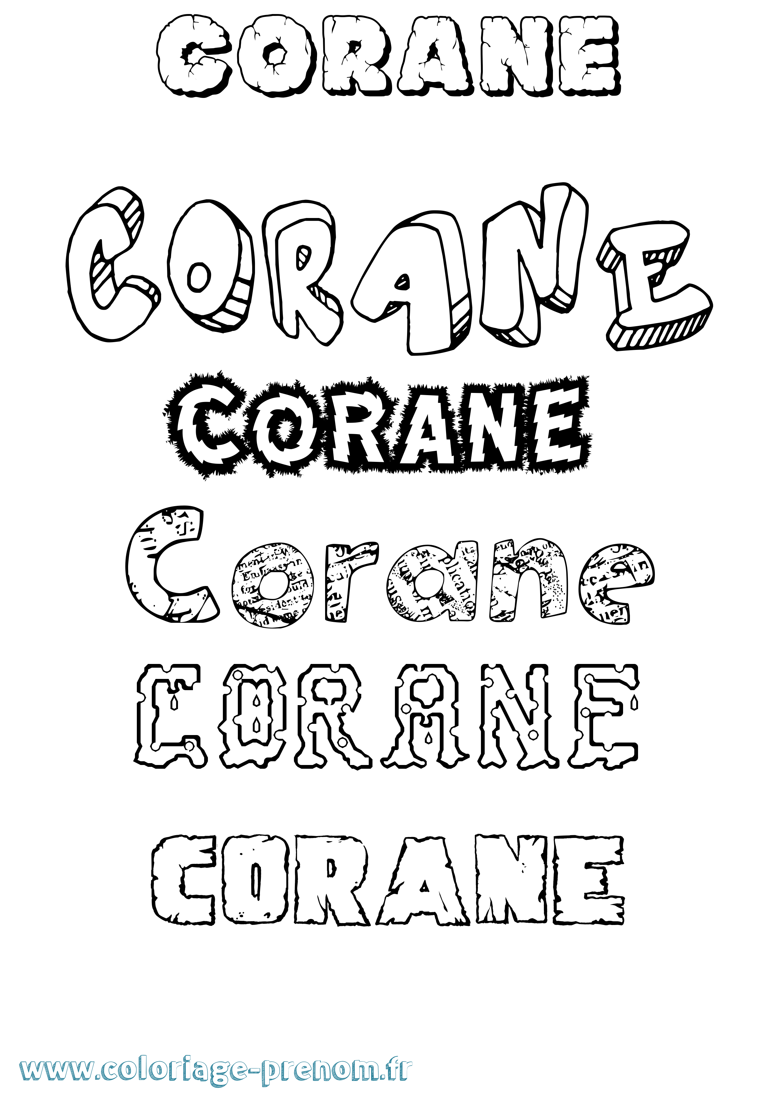 Coloriage prénom Corane Destructuré