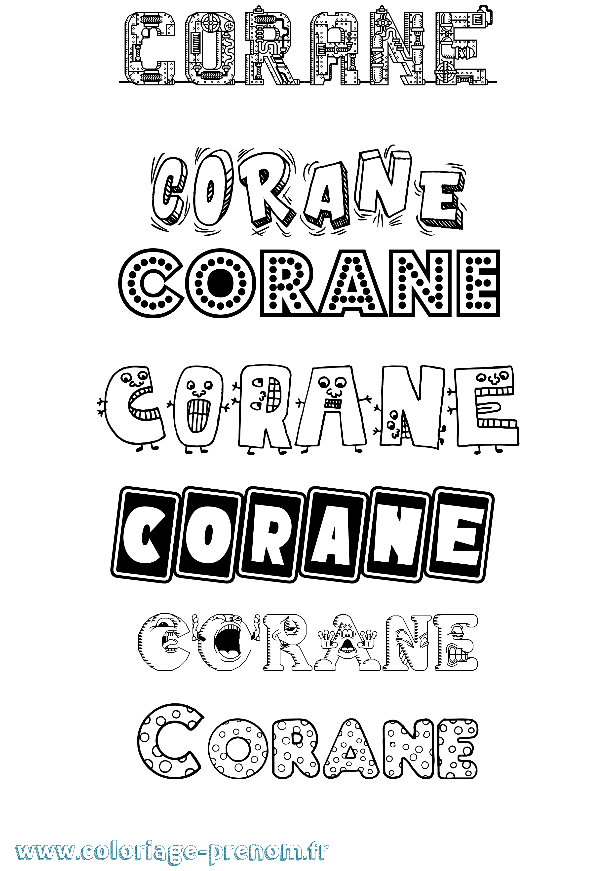 Coloriage prénom Corane Fun