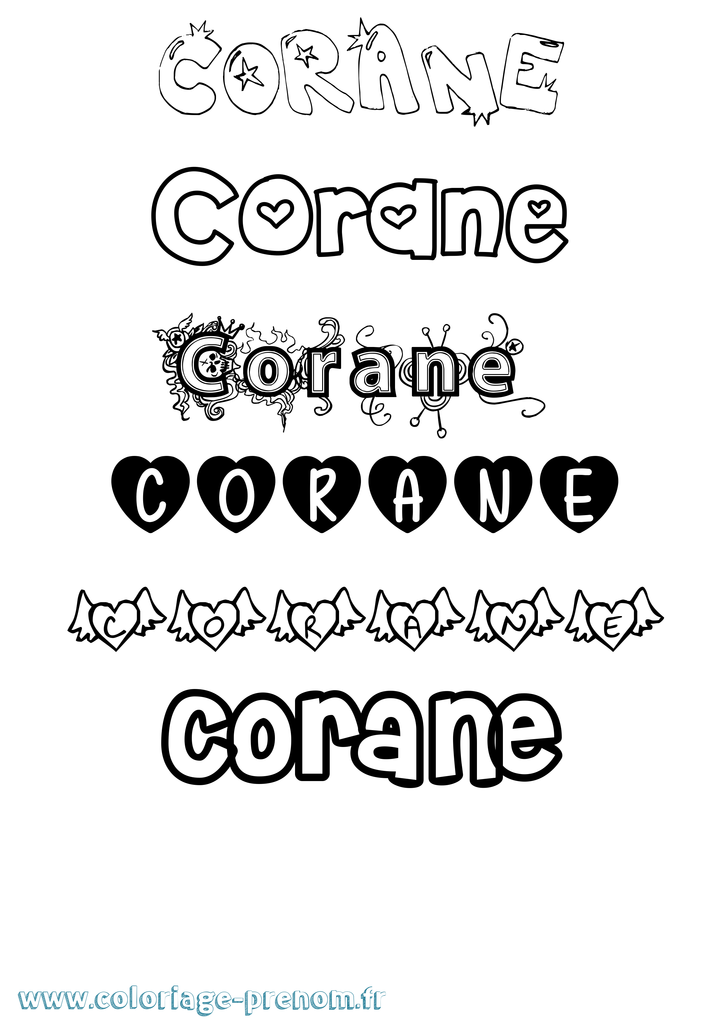 Coloriage prénom Corane Girly