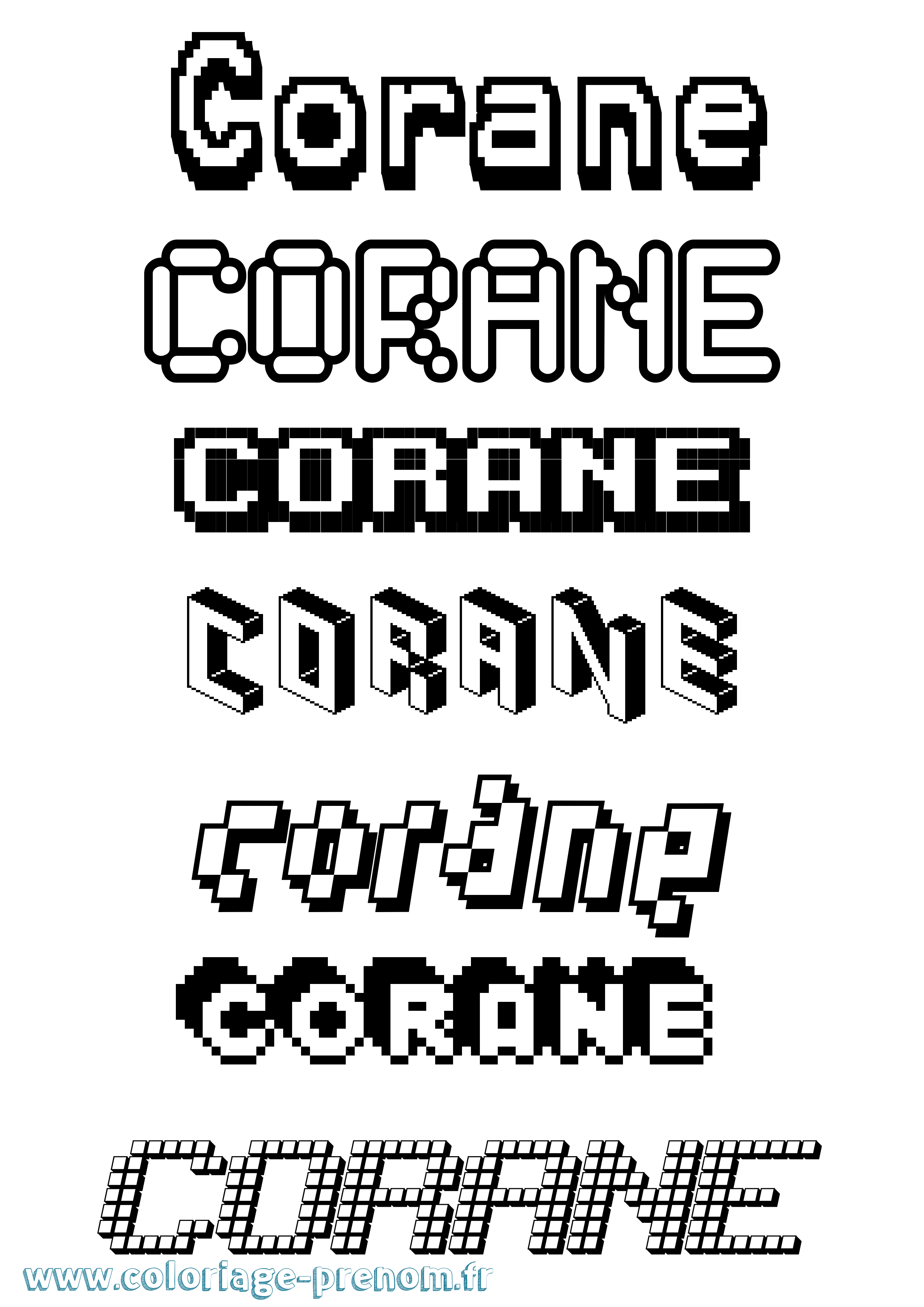 Coloriage prénom Corane Pixel