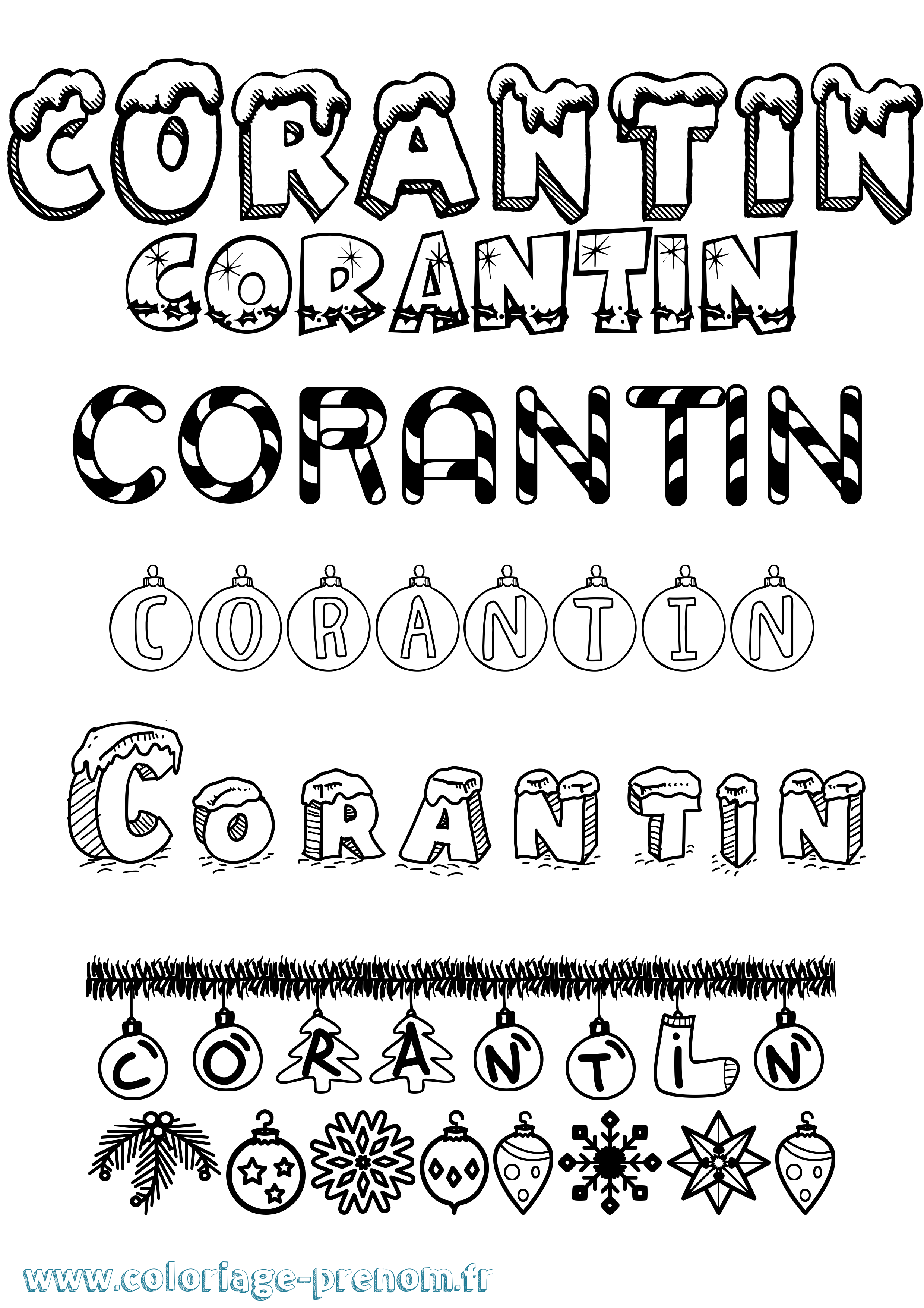 Coloriage prénom Corantin Noël